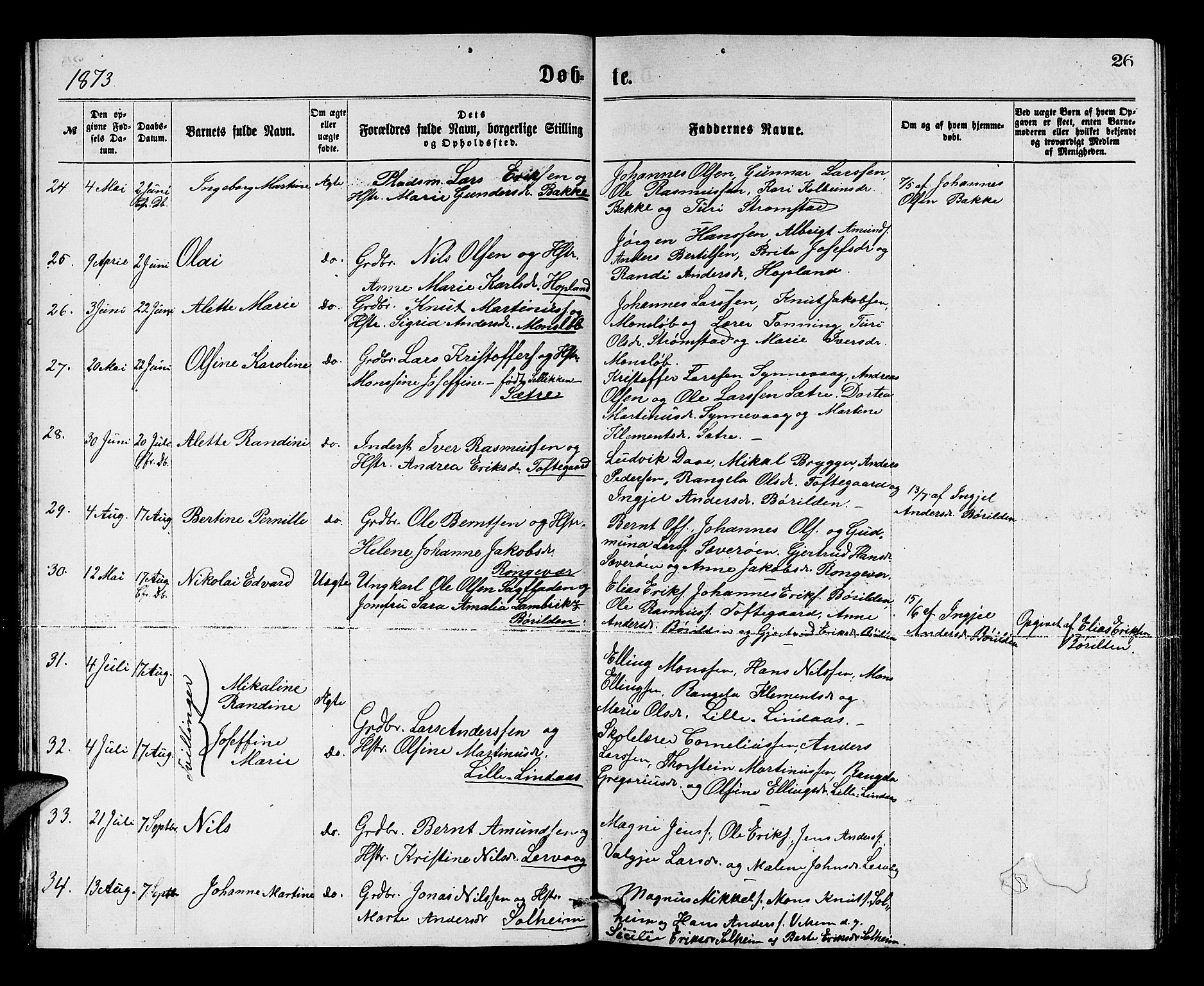 Lindås Sokneprestembete, SAB/A-76701/H/Hab: Parish register (copy) no. C 2, 1868-1885, p. 26
