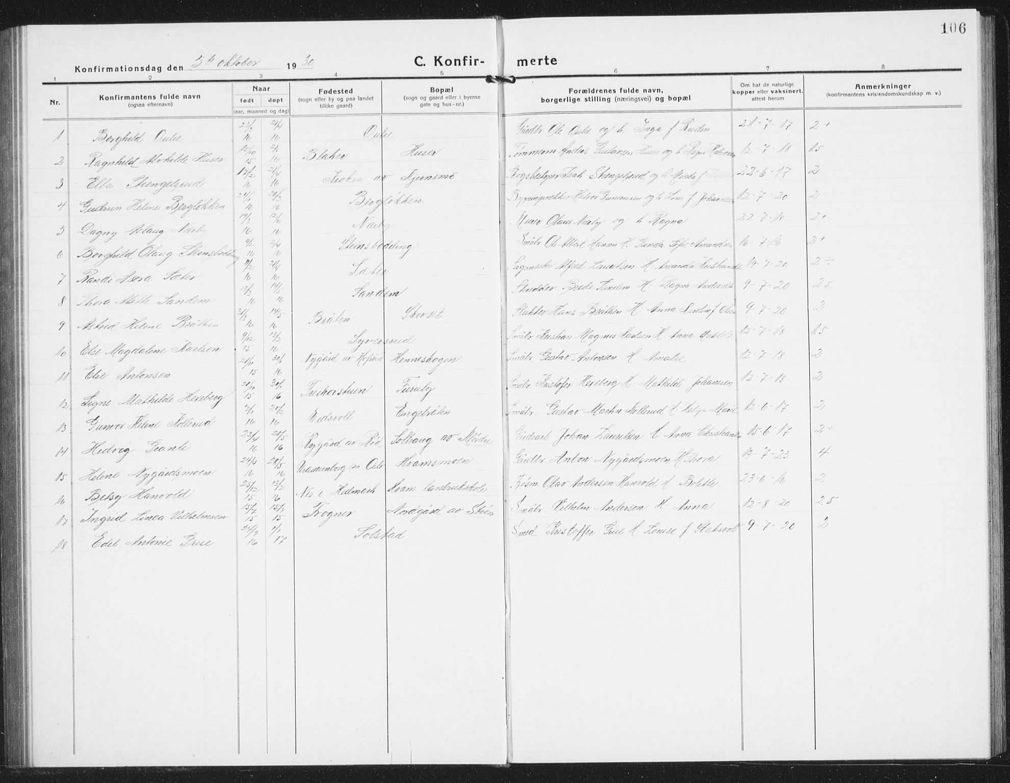 Nes prestekontor Kirkebøker, AV/SAO-A-10410/G/Gb/L0002: Parish register (copy) no. II 2, 1918-1942, p. 106