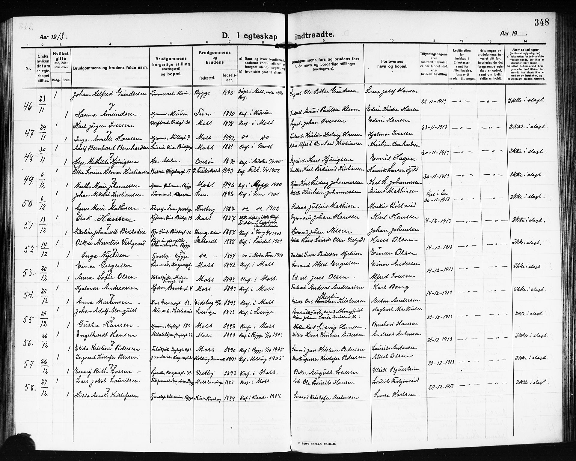 Moss prestekontor Kirkebøker, AV/SAO-A-2003/G/Ga/L0008: Parish register (copy) no. I 8, 1913-1923, p. 348