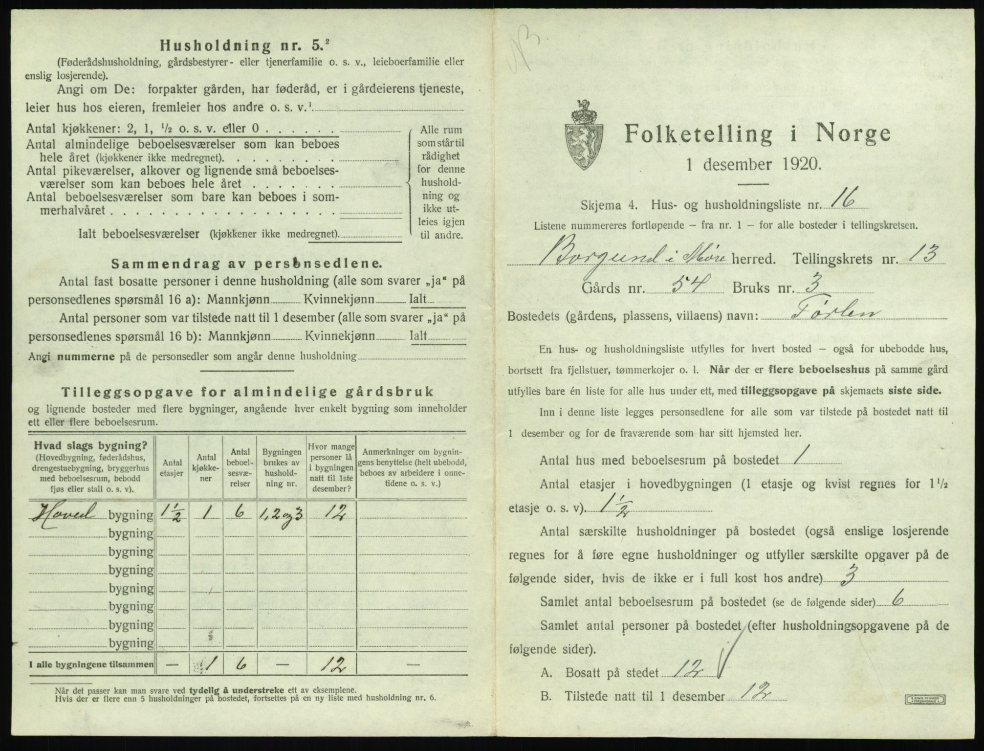 SAT, 1920 census for Borgund, 1920, p. 1280