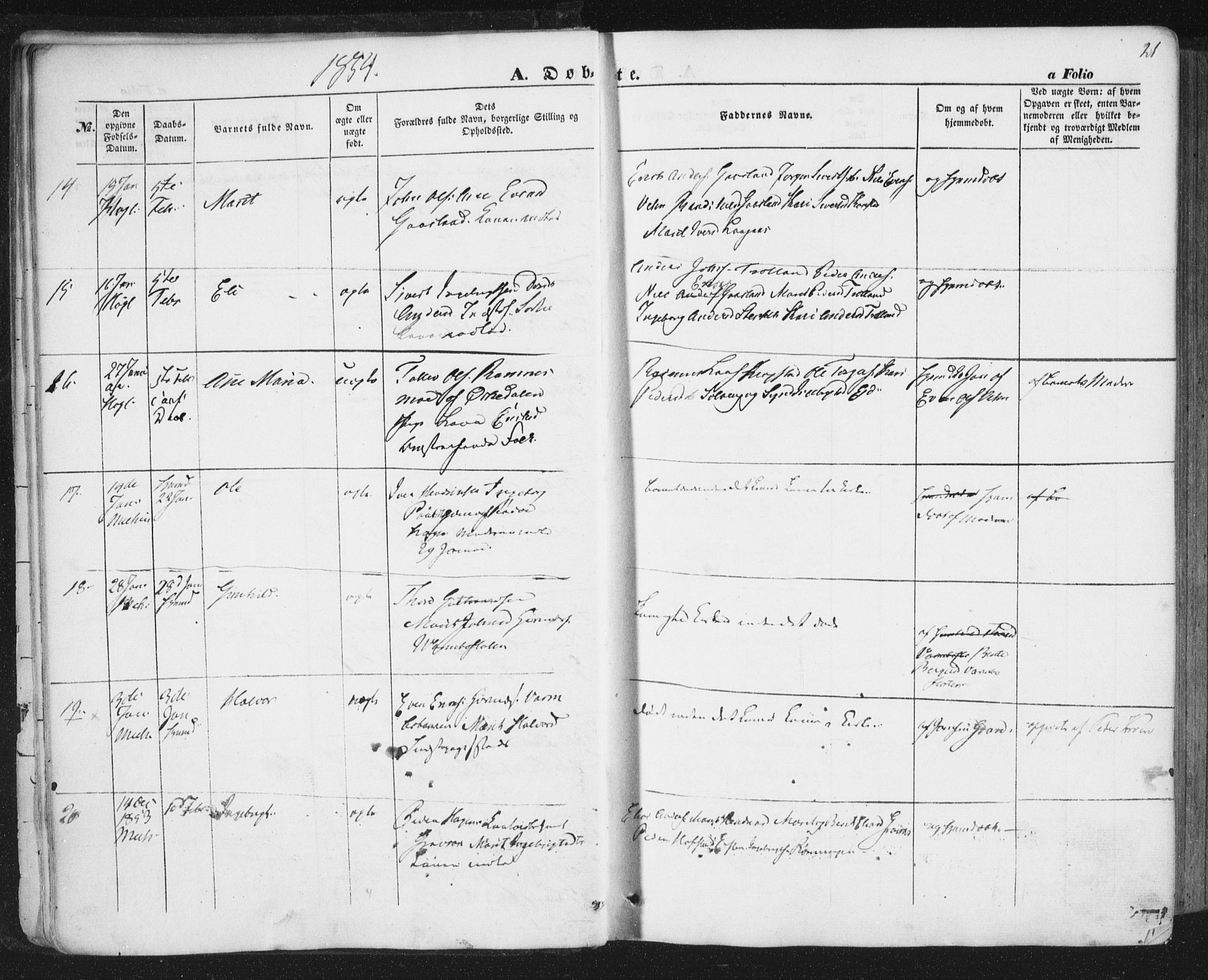 Ministerialprotokoller, klokkerbøker og fødselsregistre - Sør-Trøndelag, AV/SAT-A-1456/691/L1076: Parish register (official) no. 691A08, 1852-1861, p. 21