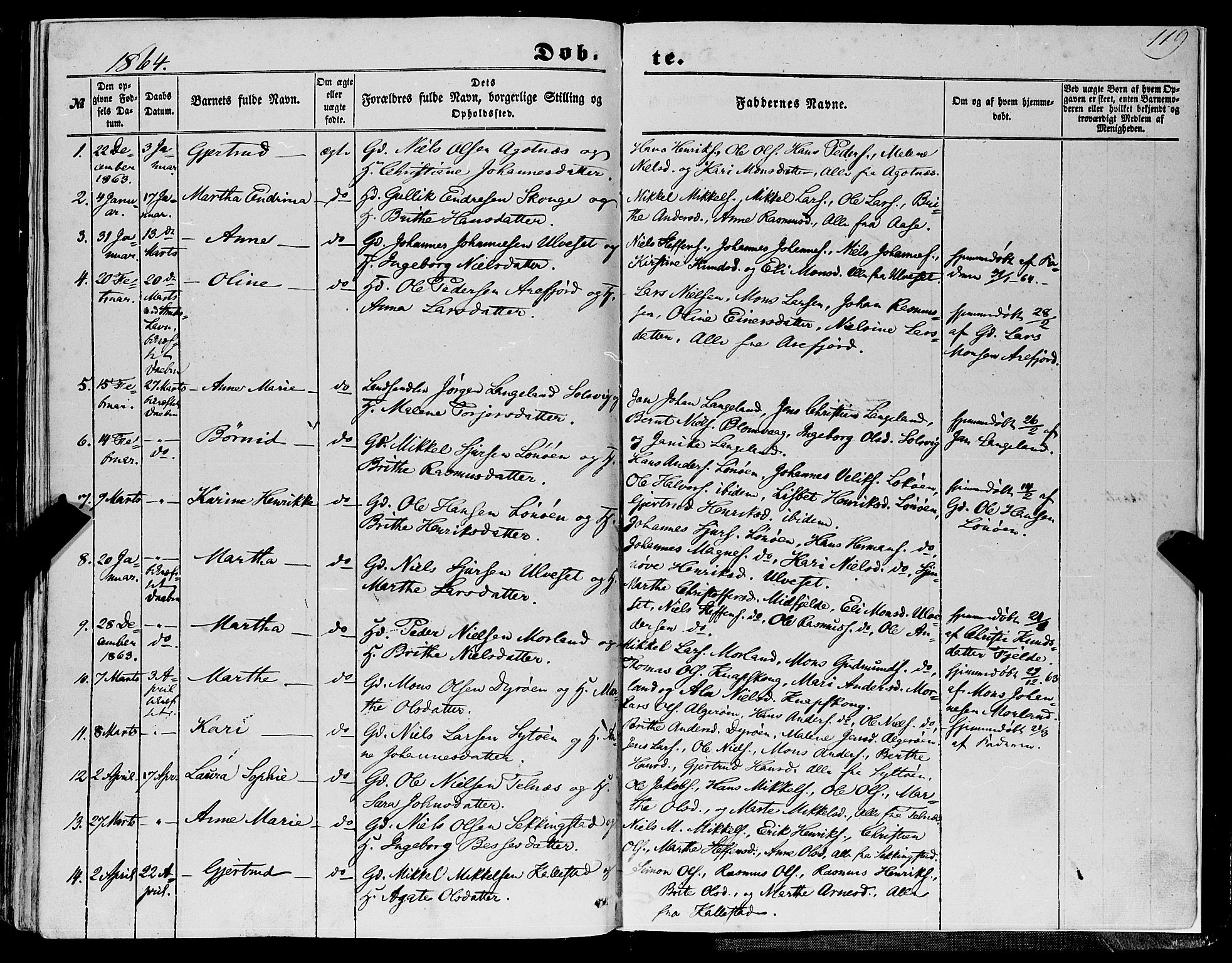 Fjell sokneprestembete, SAB/A-75301/H/Haa: Parish register (official) no. A 2, 1847-1864, p. 119
