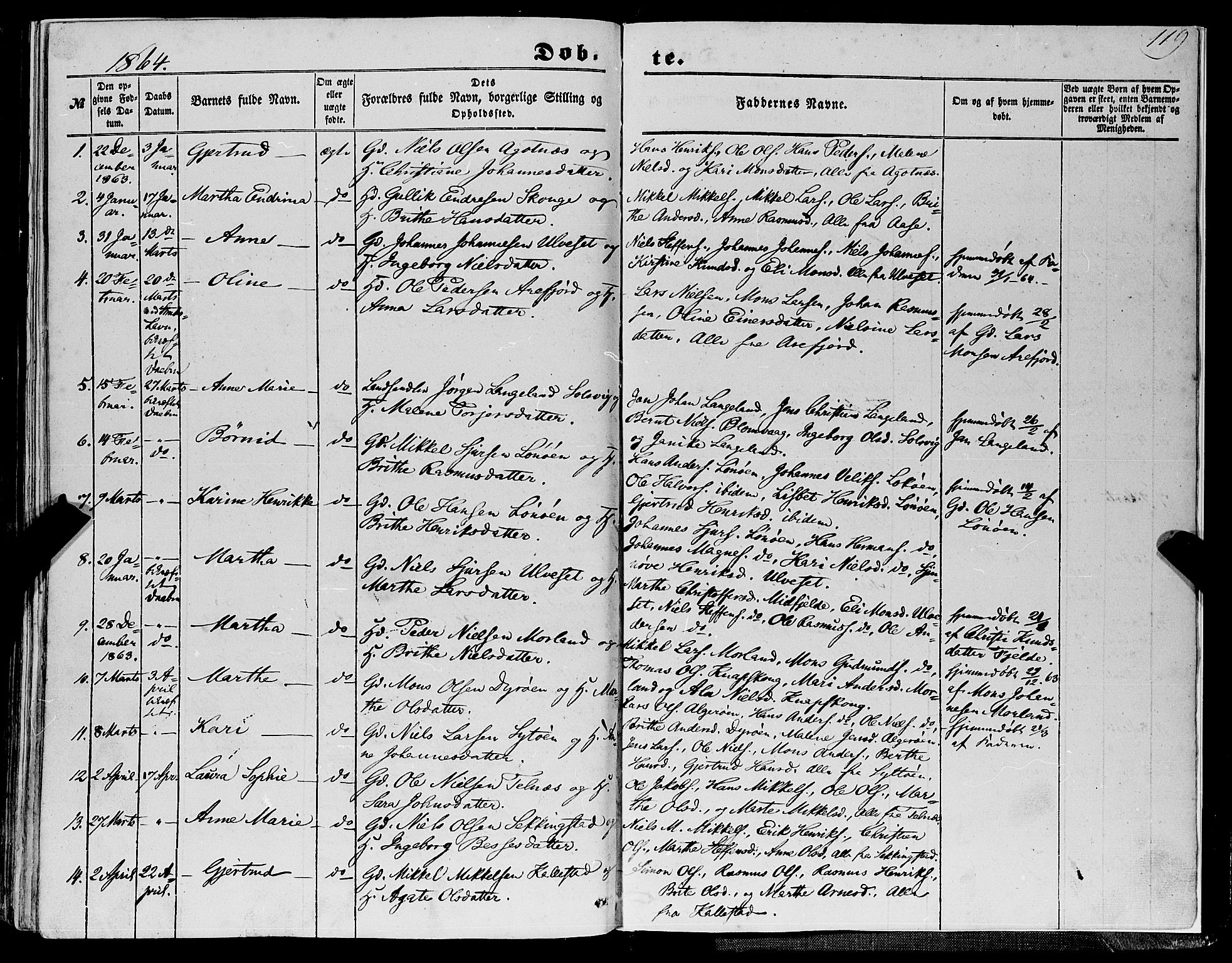 Fjell sokneprestembete, AV/SAB-A-75301/H/Haa: Parish register (official) no. A 2, 1847-1864, p. 119