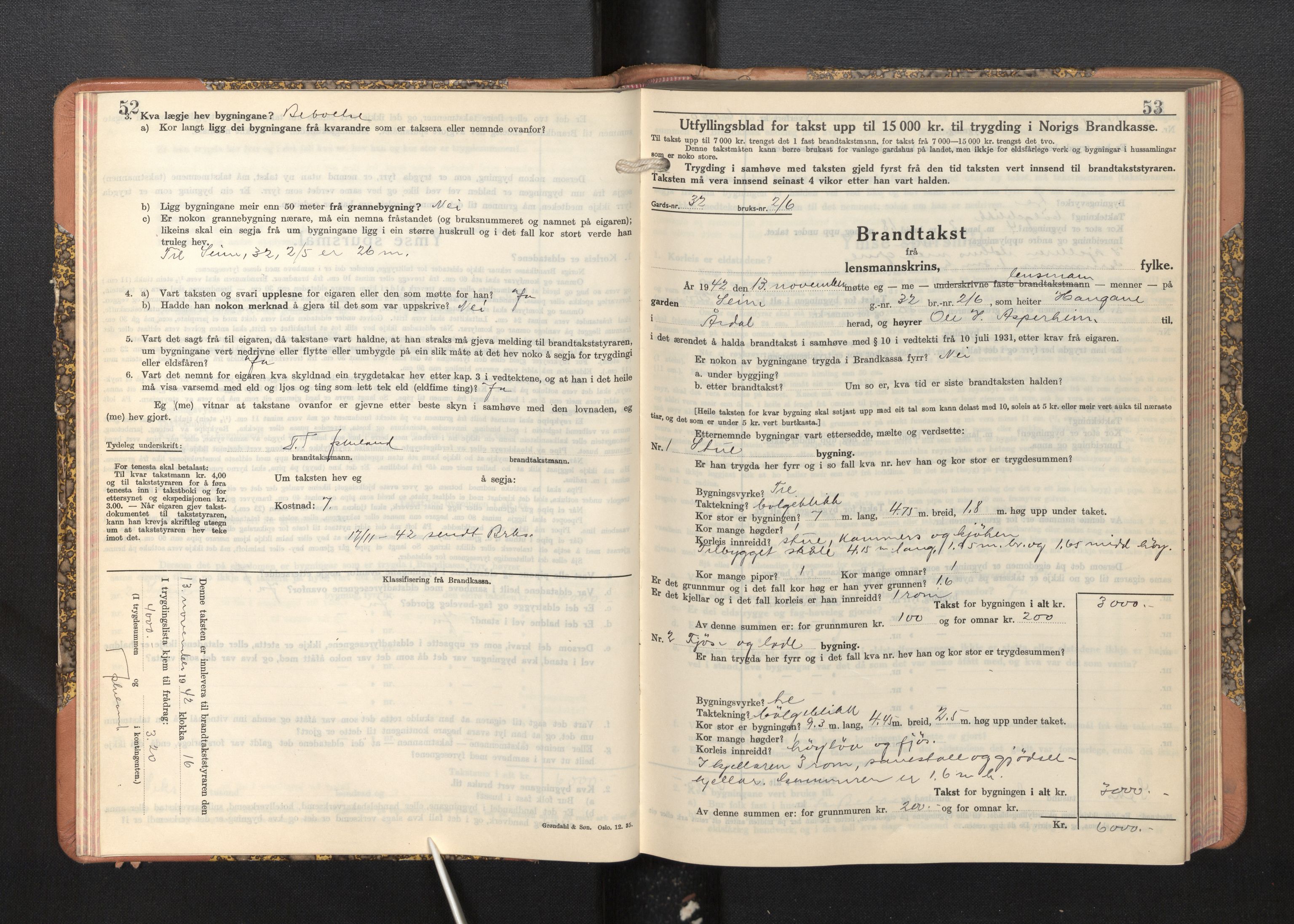 Lensmannen i Årdal, AV/SAB-A-30501/0012/L0011: Branntakstprotokoll, skjematakst, 1939-1948, p. 52-53