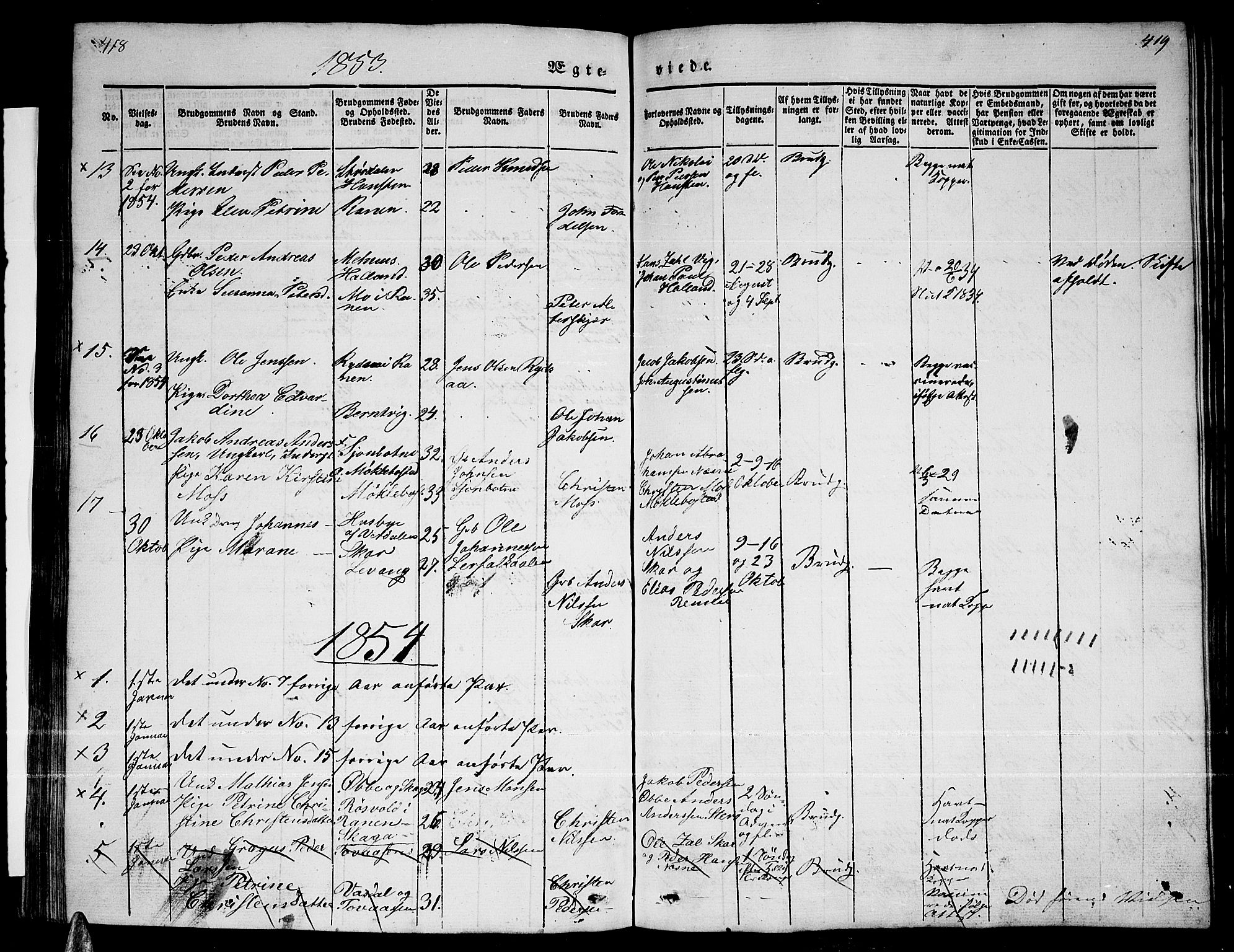 Ministerialprotokoller, klokkerbøker og fødselsregistre - Nordland, AV/SAT-A-1459/838/L0555: Parish register (copy) no. 838C02, 1842-1861, p. 418-419