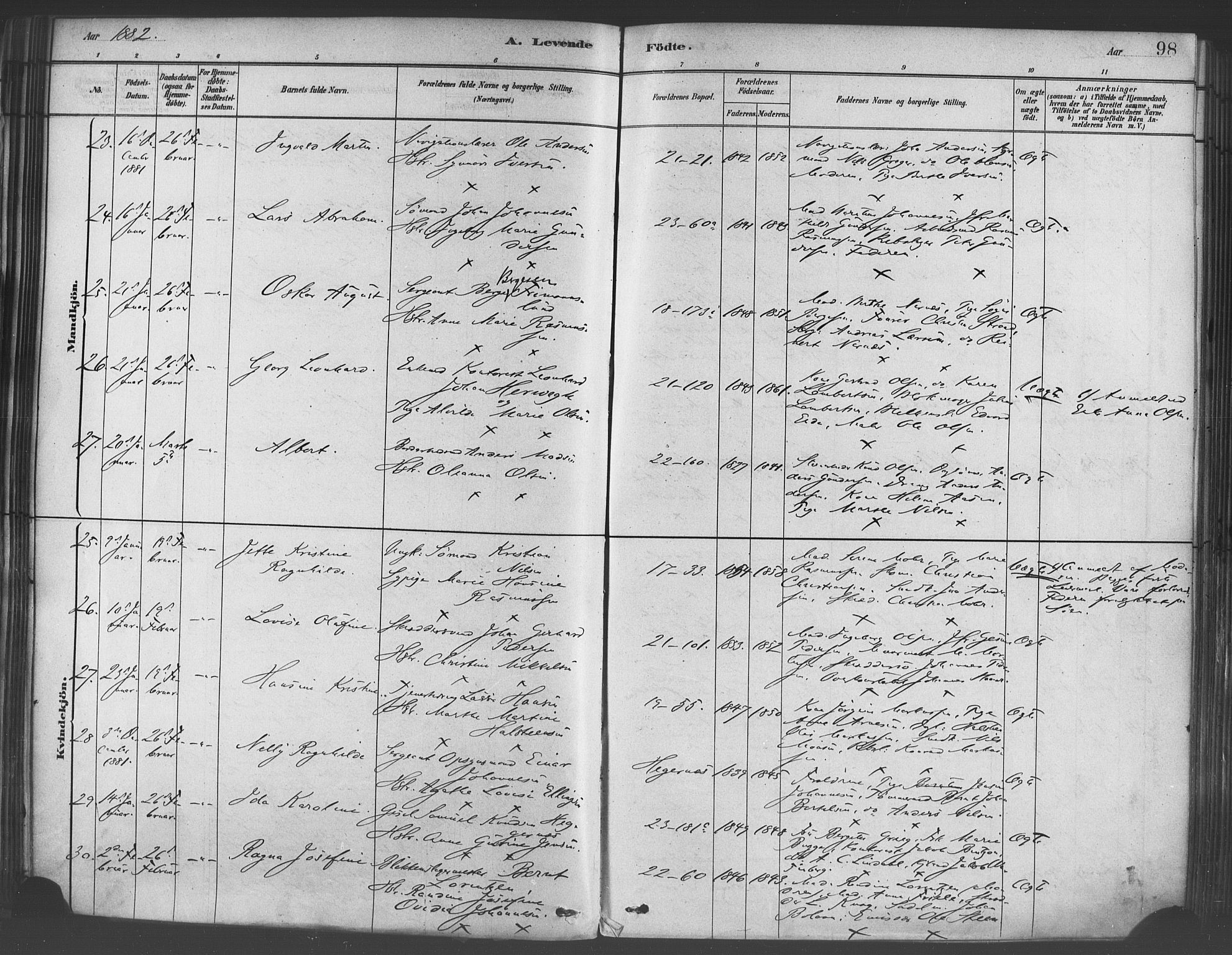 Korskirken sokneprestembete, AV/SAB-A-76101/H/Haa/L0021: Parish register (official) no. B 7, 1878-1889, p. 98