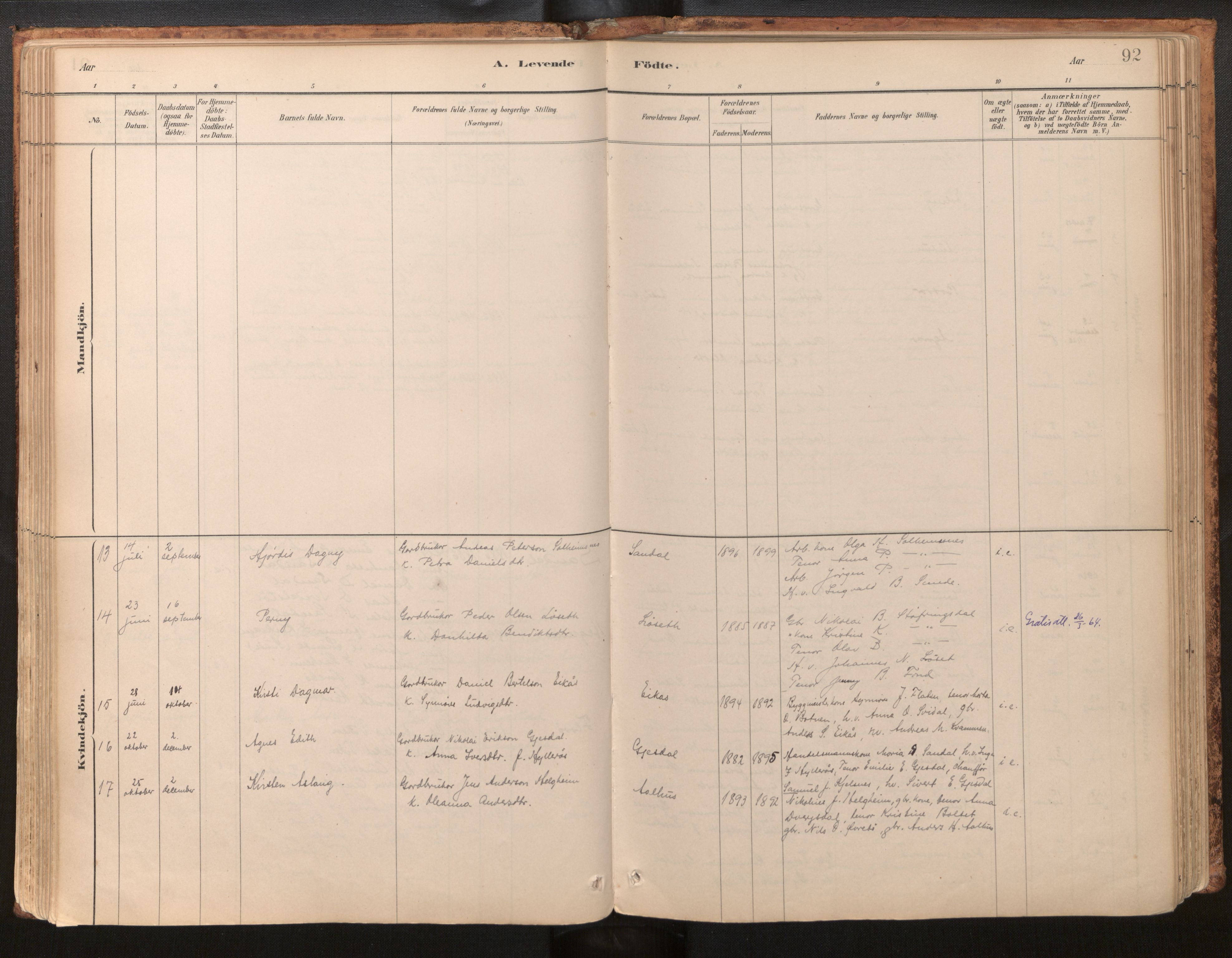 Jølster sokneprestembete, AV/SAB-A-80701/H/Haa/Haab/L0001: Parish register (official) no. B 1, 1882-1930, p. 92