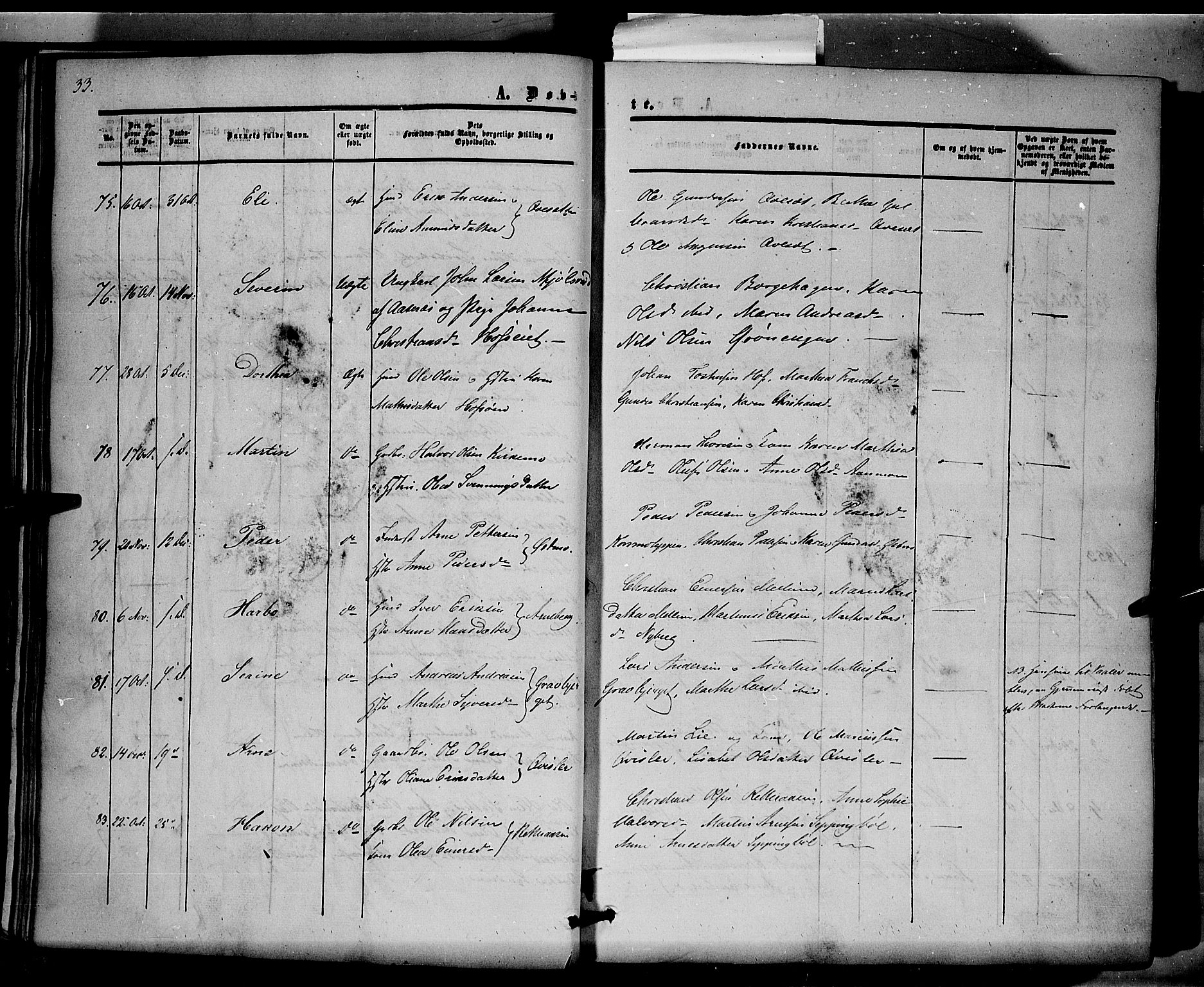 Hof prestekontor, SAH/PREST-038/H/Ha/Haa/L0008: Parish register (official) no. 8, 1849-1861, p. 33