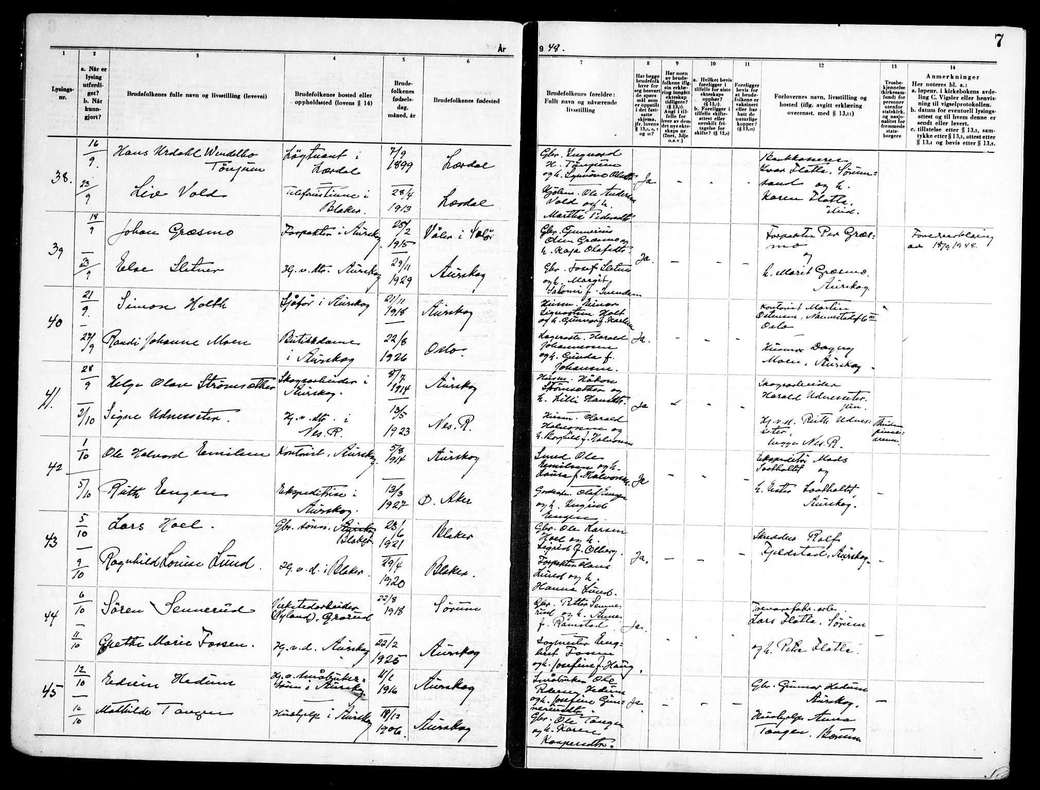 Aurskog prestekontor Kirkebøker, AV/SAO-A-10304a/H/Ha/L0003: Banns register no. 3, 1947-1967, p. 7