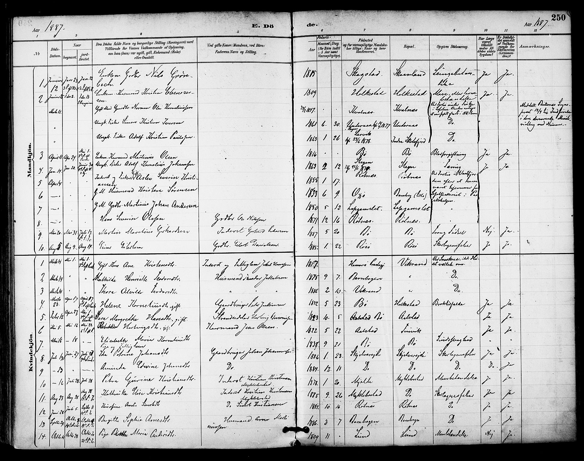 Ministerialprotokoller, klokkerbøker og fødselsregistre - Nordland, SAT/A-1459/855/L0803: Parish register (official) no. 855A11, 1887-1905, p. 250