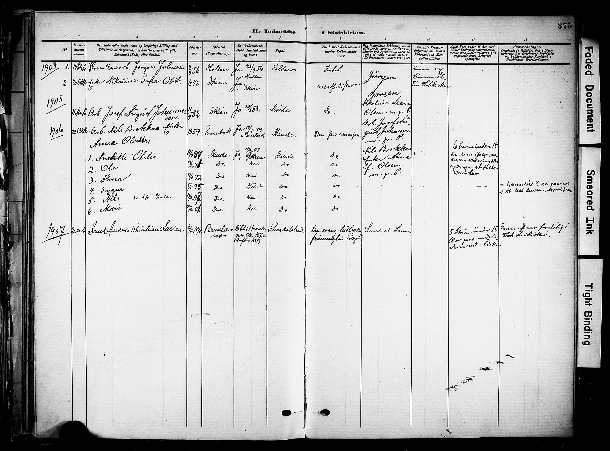 Solum kirkebøker, AV/SAKO-A-306/F/Fa/L0011: Parish register (official) no. I 11, 1898-1909, p. 375