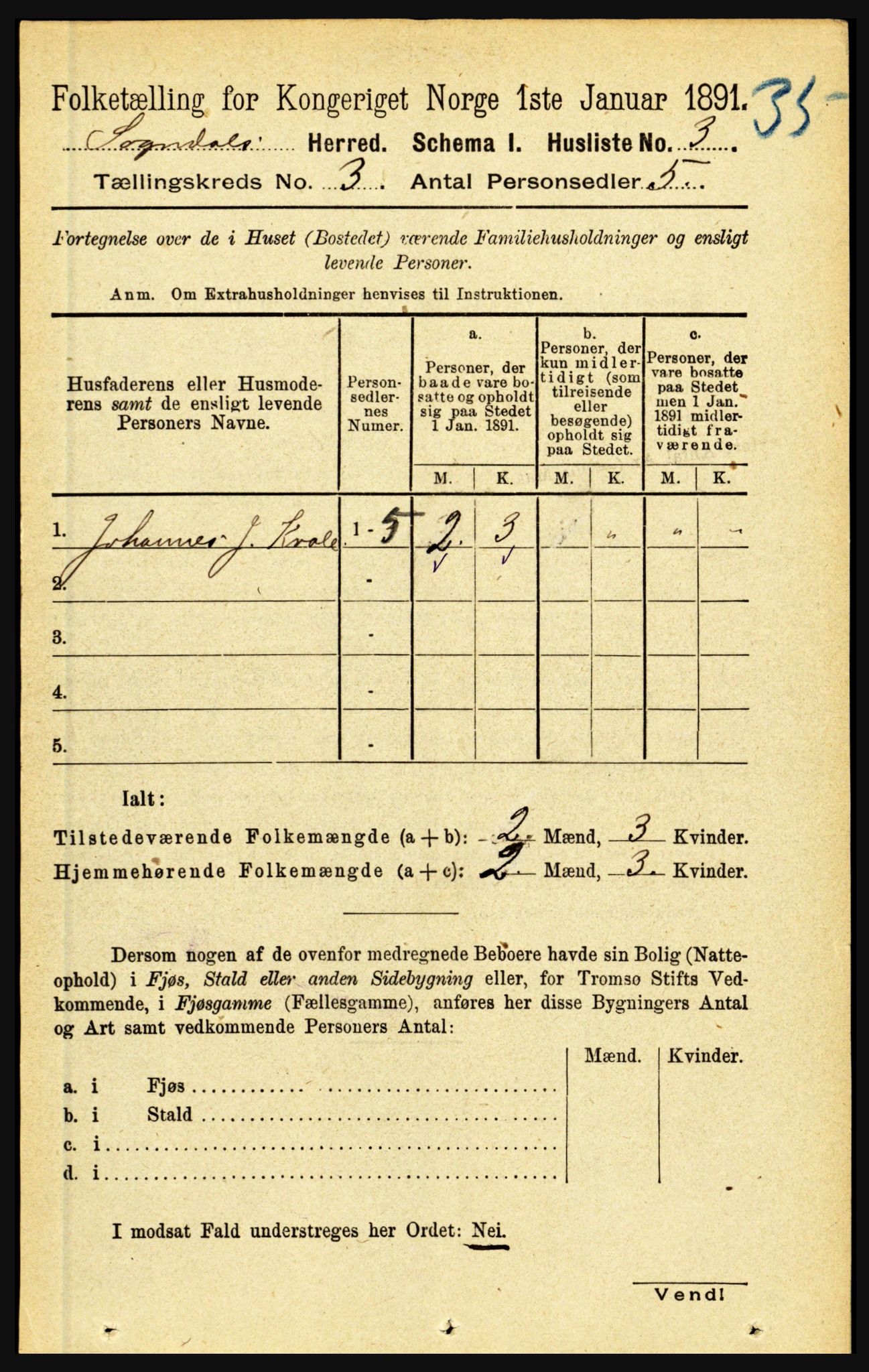 RA, 1891 census for 1420 Sogndal, 1891, p. 1421