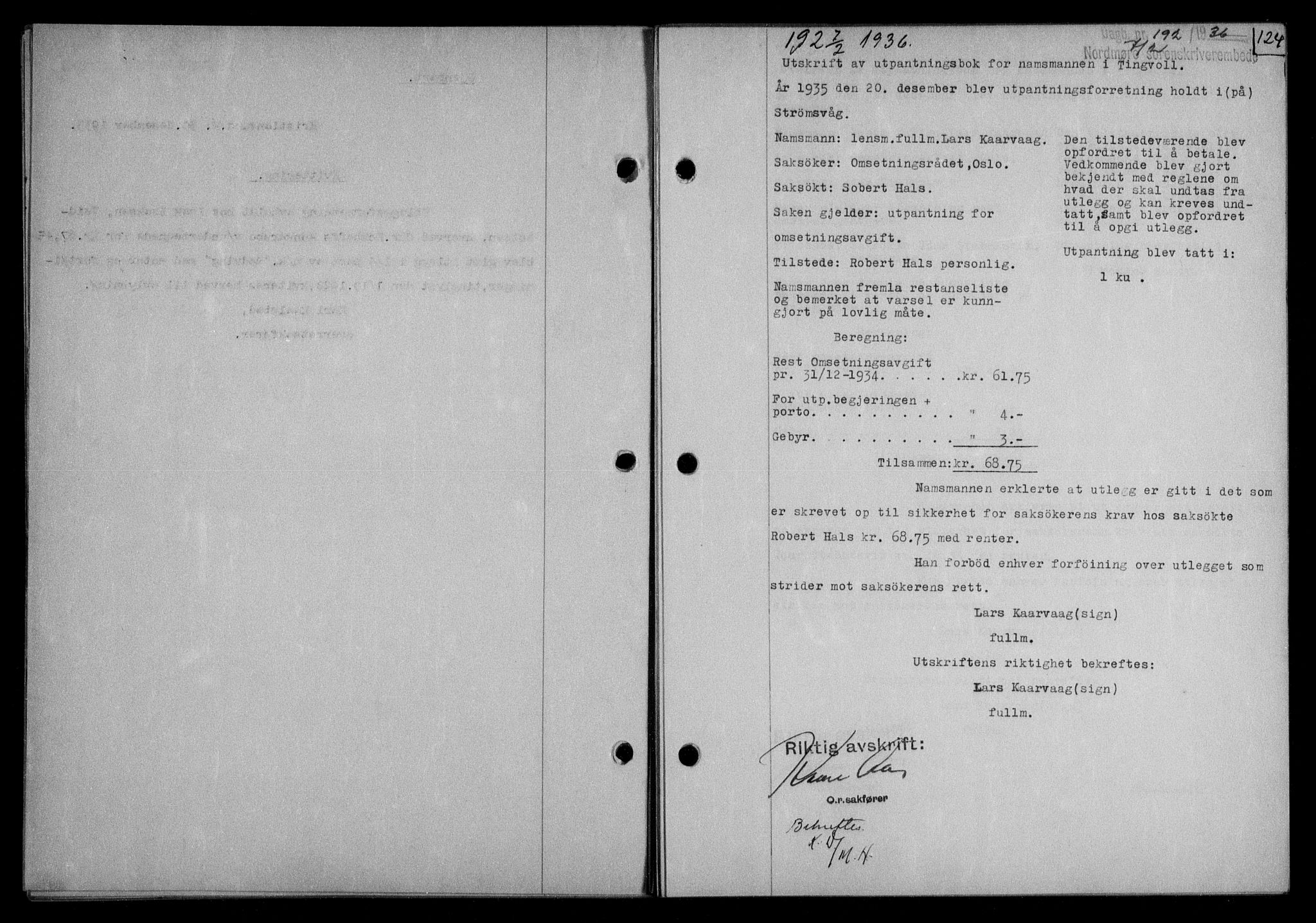 Nordmøre sorenskriveri, AV/SAT-A-4132/1/2/2Ca/L0087: Mortgage book no. 77, 1935-1936, Deed date: 07.02.1936