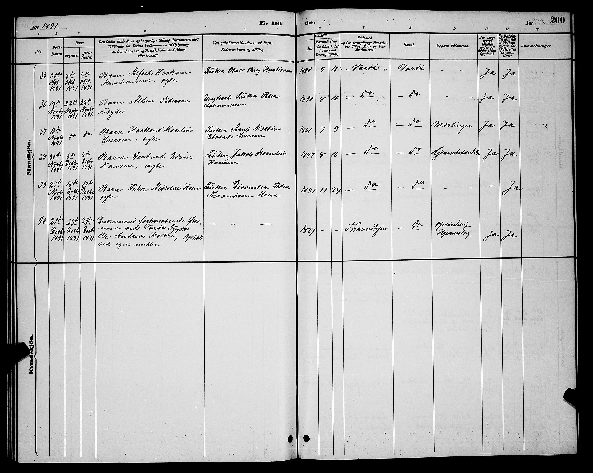 Vardø sokneprestkontor, AV/SATØ-S-1332/H/Hb/L0005klokker: Parish register (copy) no. 5, 1887-1892, p. 260