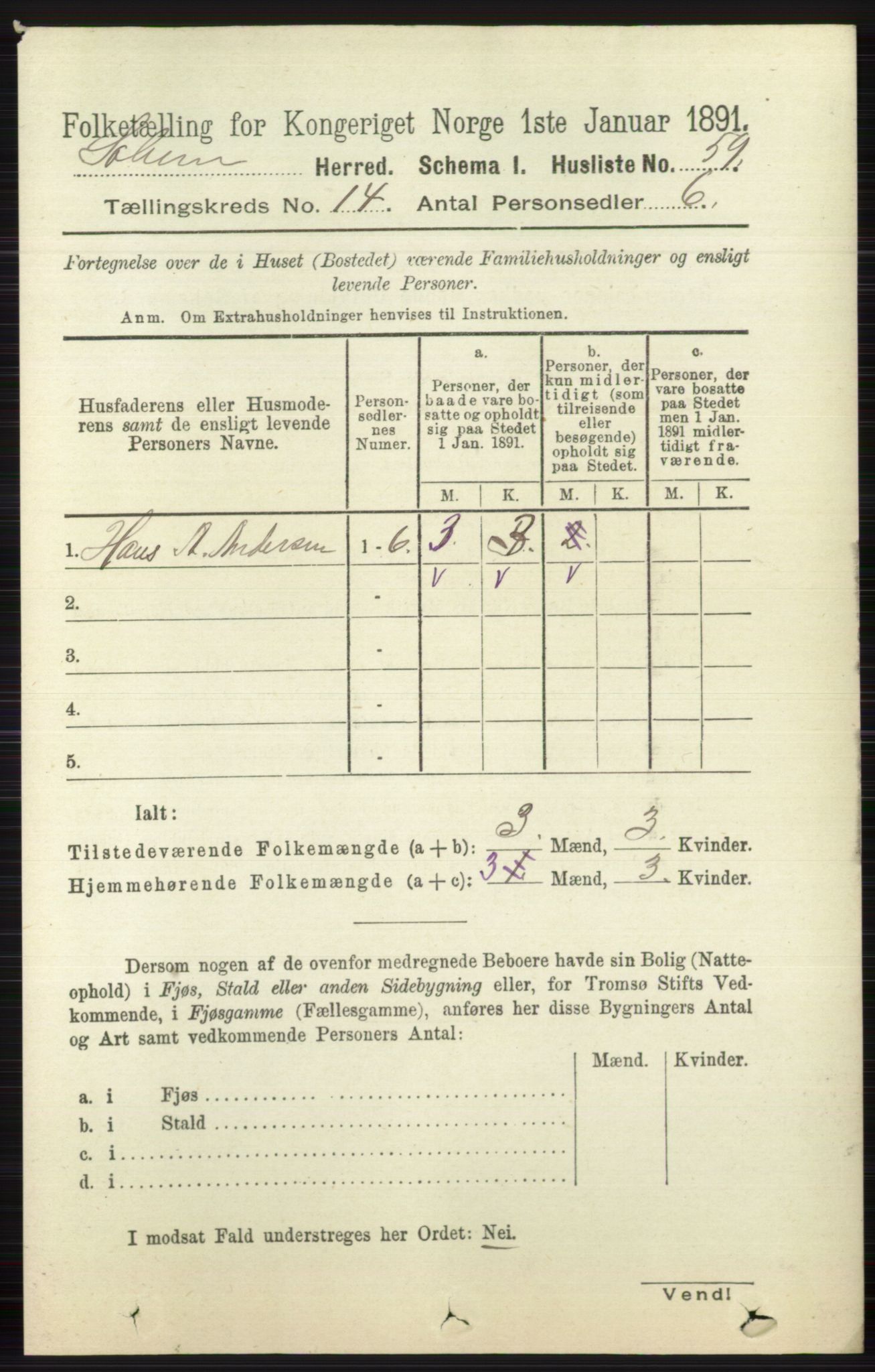 RA, 1891 census for 0818 Solum, 1891, p. 6354