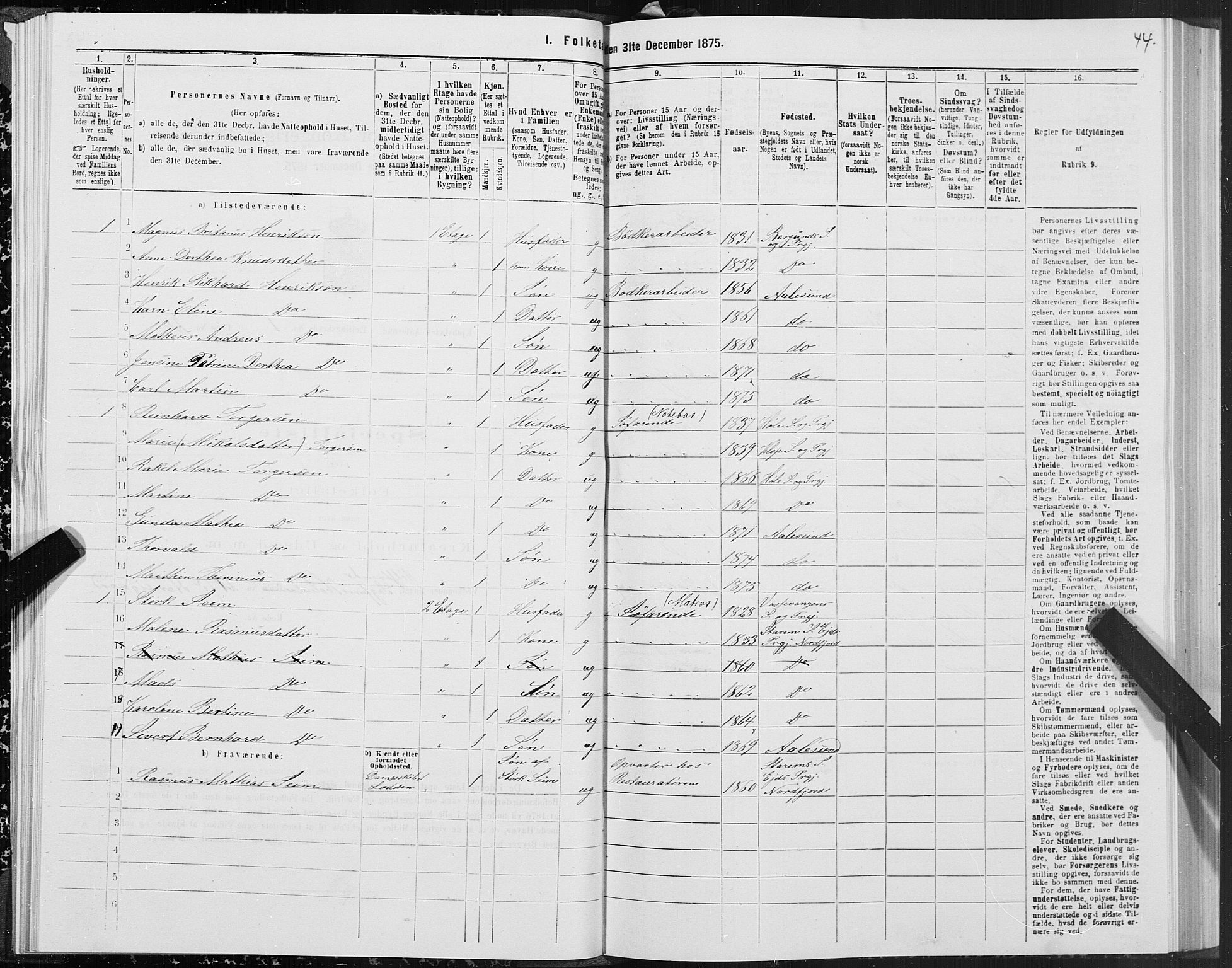 SAT, 1875 census for 1501P Ålesund, 1875, p. 1044
