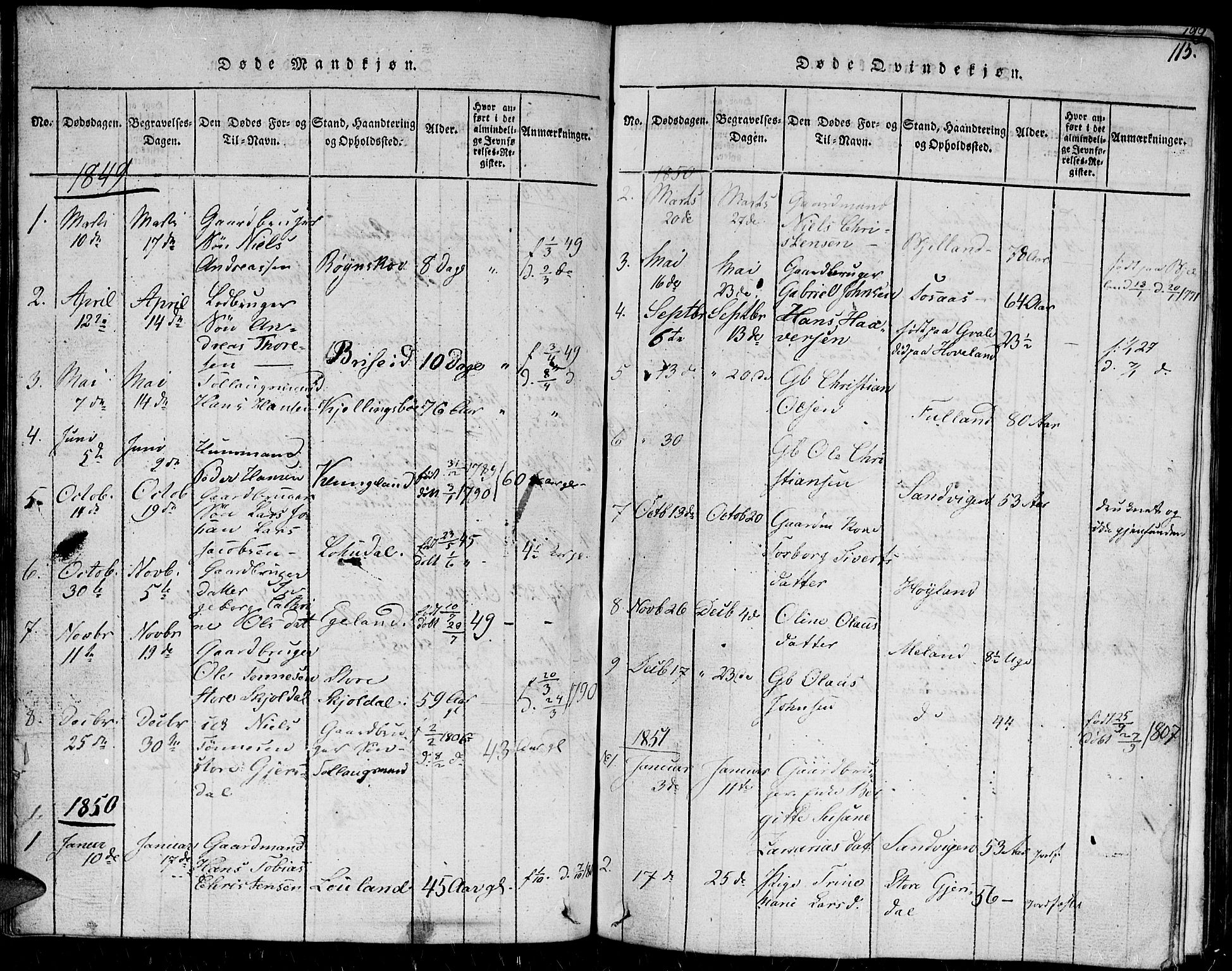 Herad sokneprestkontor, AV/SAK-1111-0018/F/Fb/Fba/L0001: Parish register (copy) no. B 1, 1815-1852, p. 115