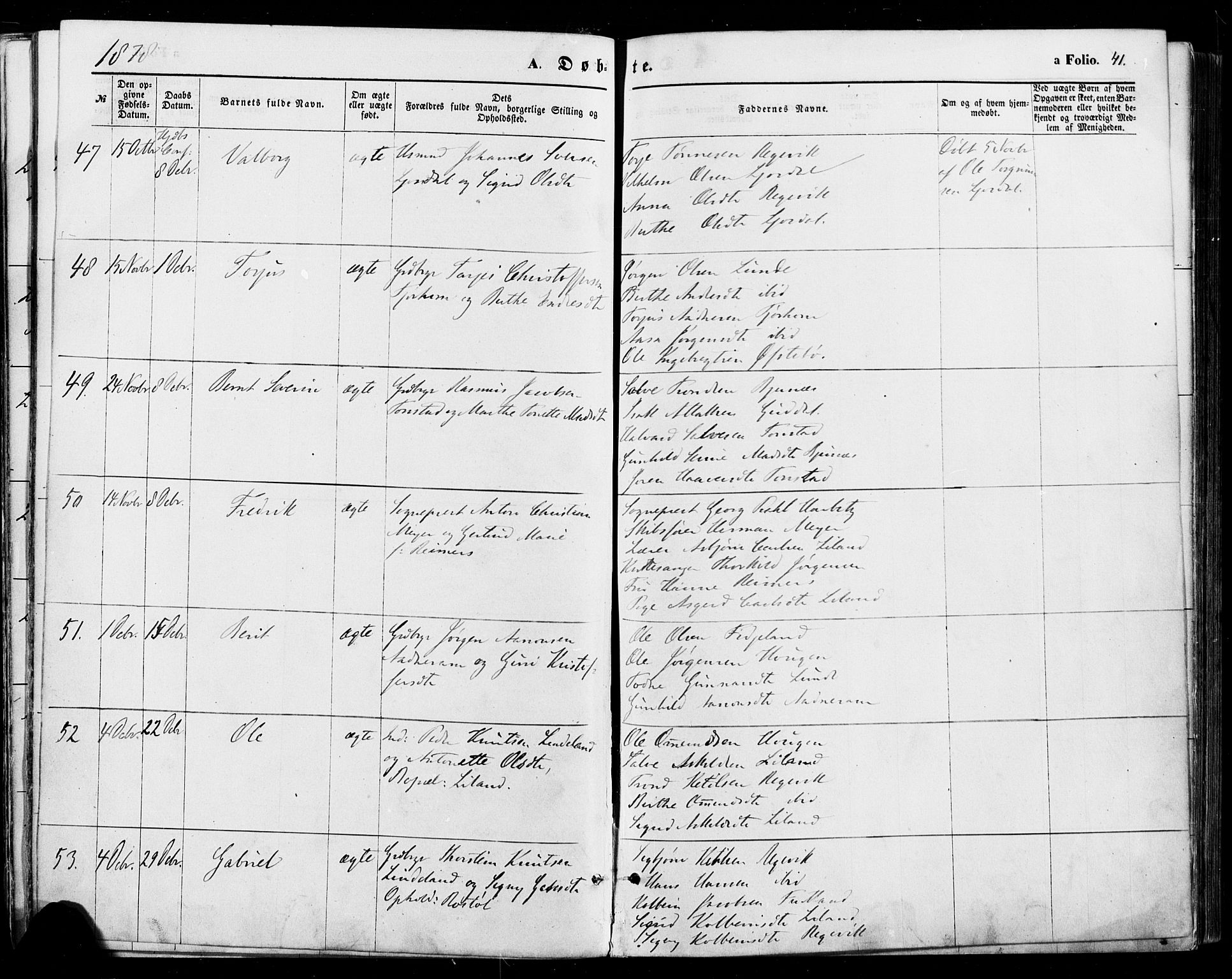 Sirdal sokneprestkontor, AV/SAK-1111-0036/F/Fa/Fab/L0003: Parish register (official) no. A 3, 1874-1886, p. 41