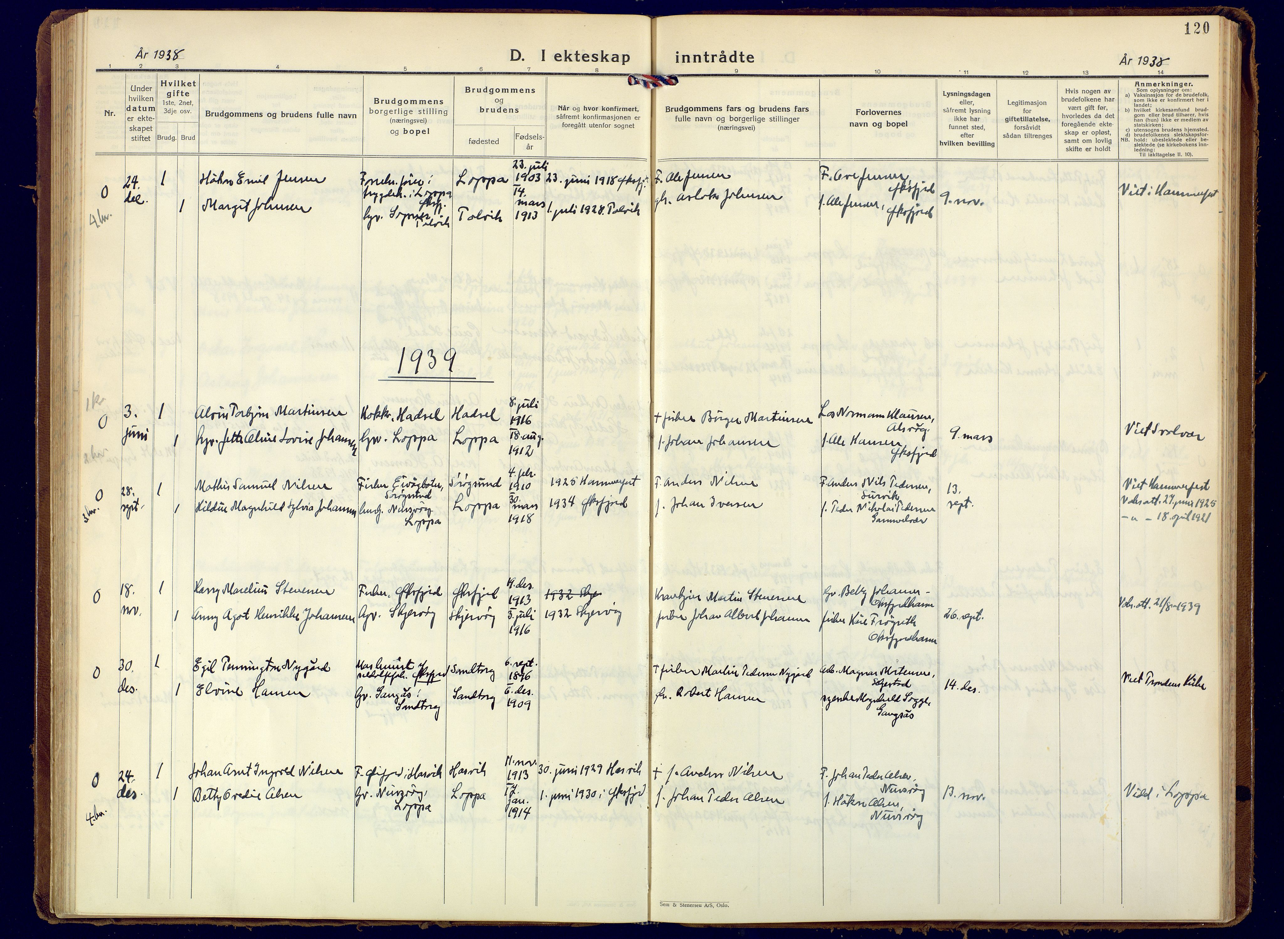 Loppa sokneprestkontor, AV/SATØ-S-1339/H/Ha/L0015kirke: Parish register (official) no. 15, 1933-1941, p. 120