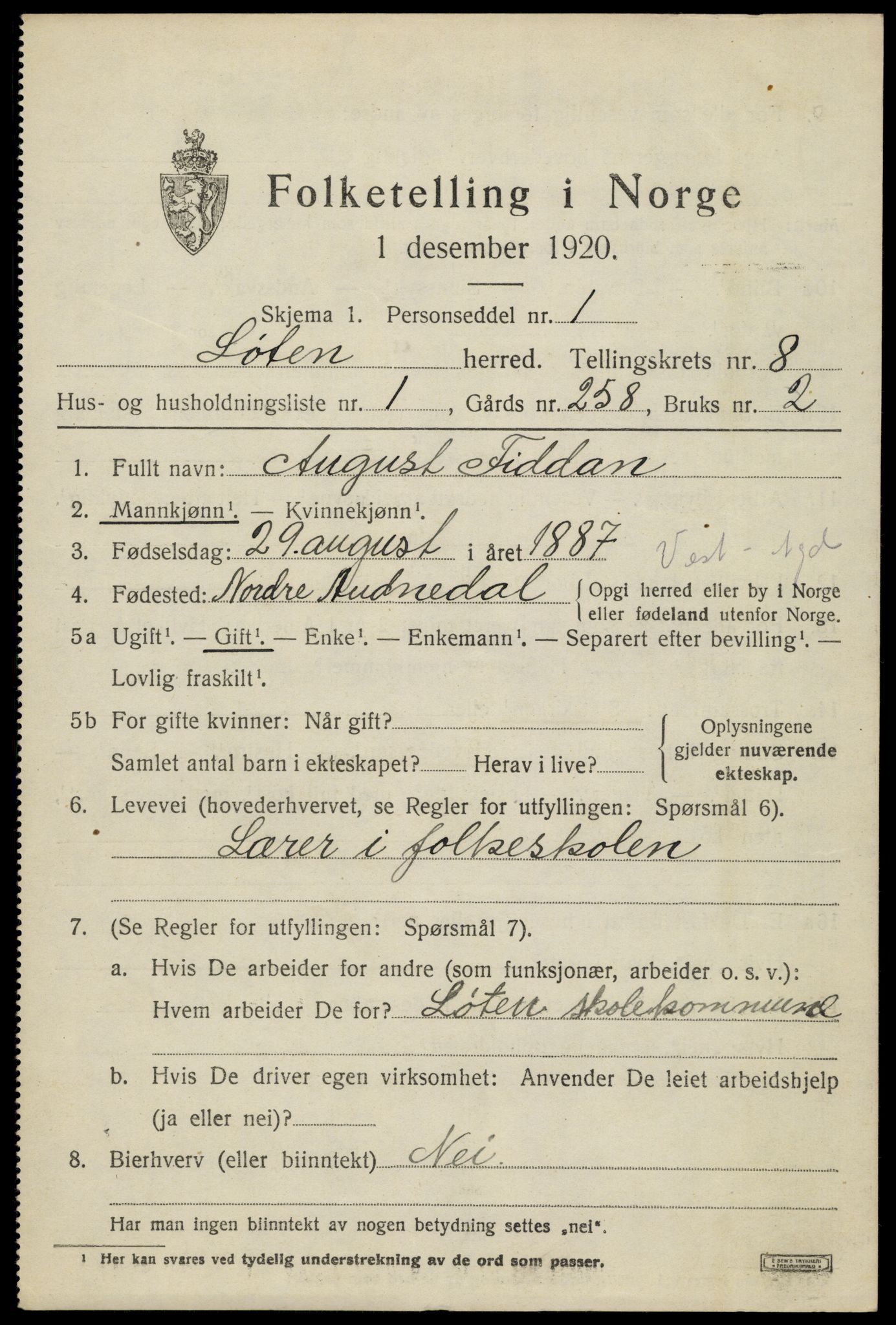 SAH, 1920 census for Løten, 1920, p. 14233