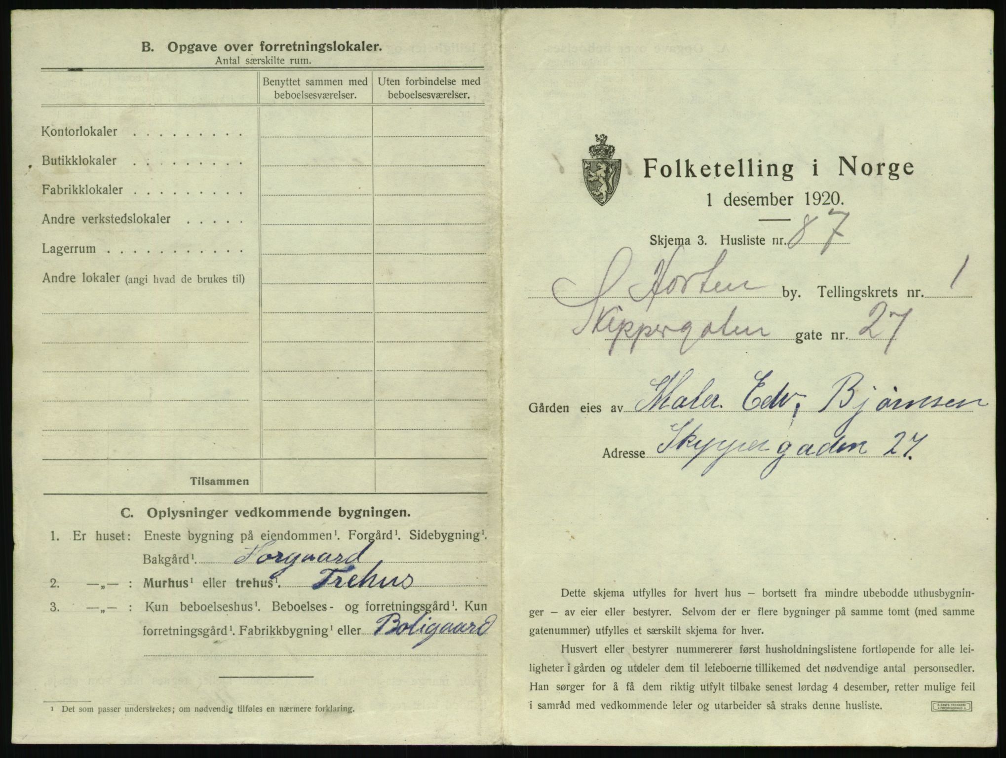 SAKO, 1920 census for Horten, 1920, p. 251