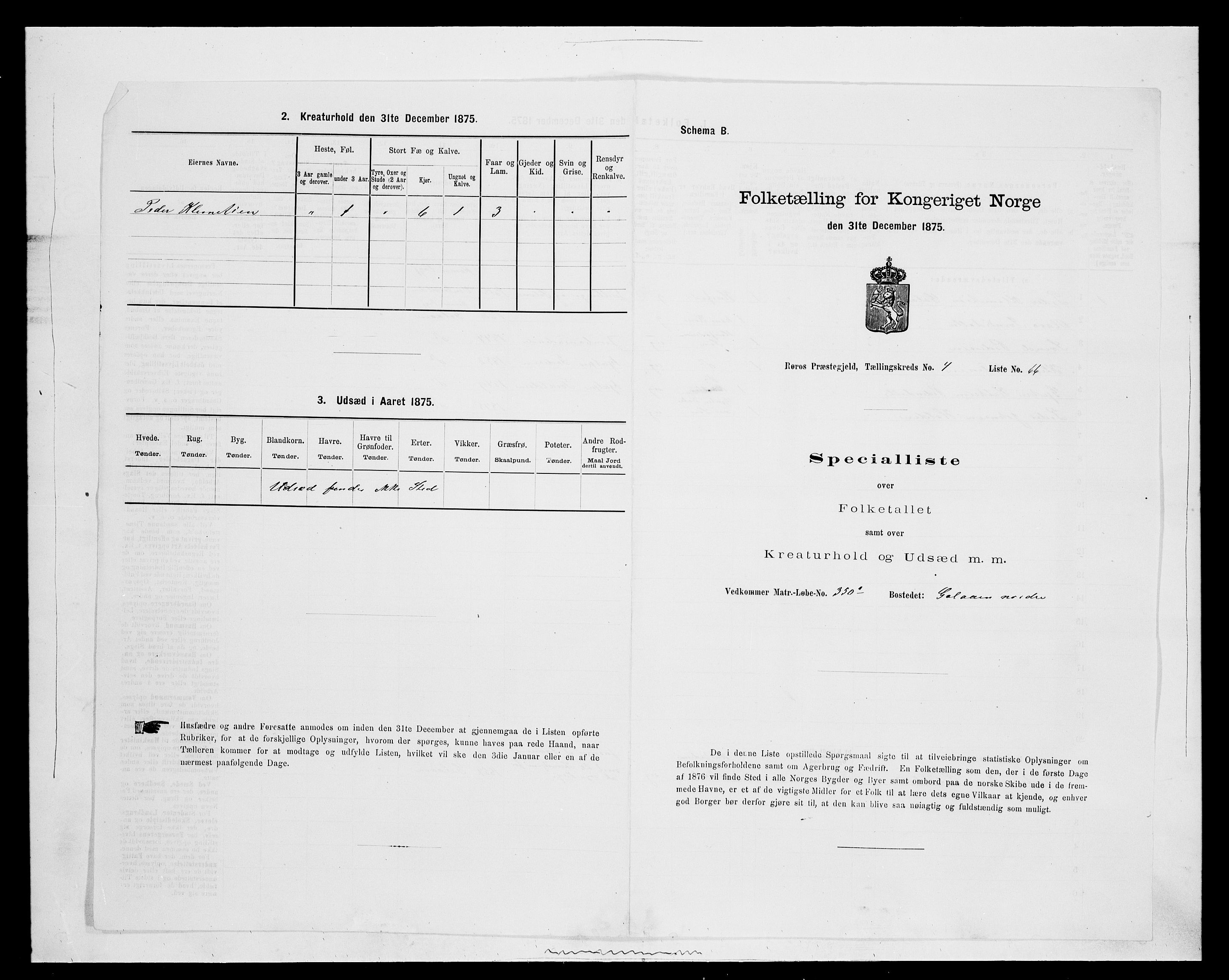 SAH, 1875 census for 0436P Tolga, 1875, p. 1185