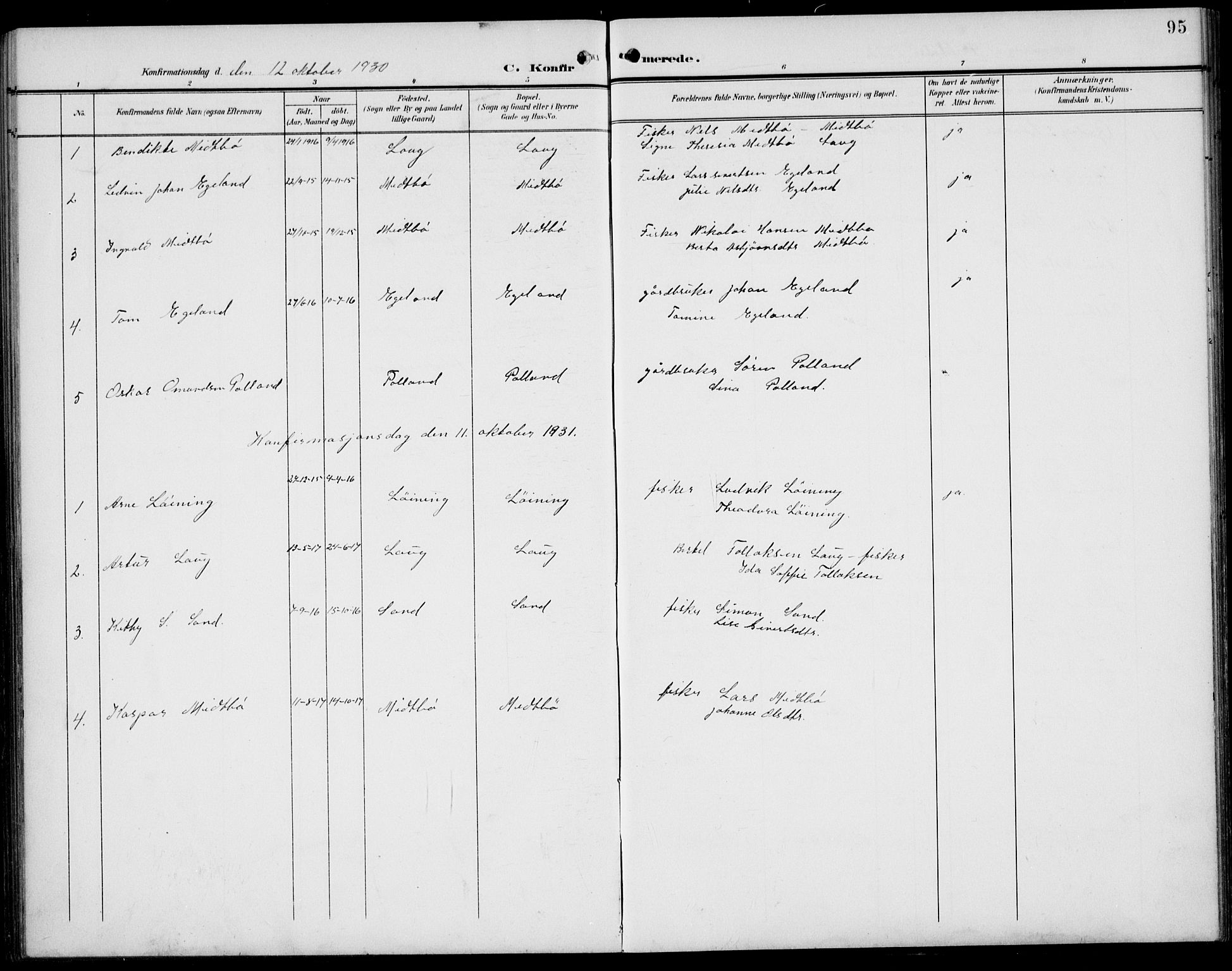 Sokndal sokneprestkontor, AV/SAST-A-101808: Parish register (copy) no. B 7, 1904-1935, p. 95