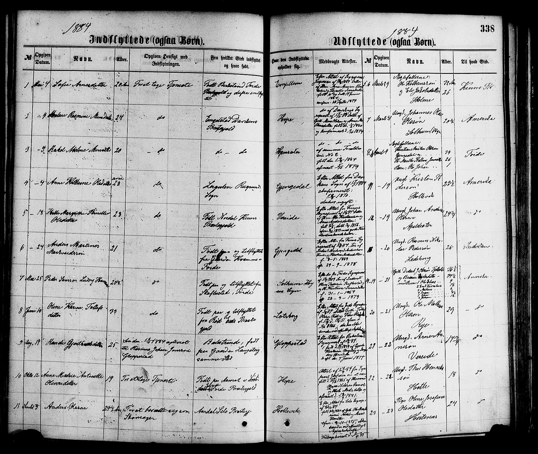 Gloppen sokneprestembete, SAB/A-80101/H/Haa/Haaa/L0010: Parish register (official) no. A 10, 1871-1884, p. 338