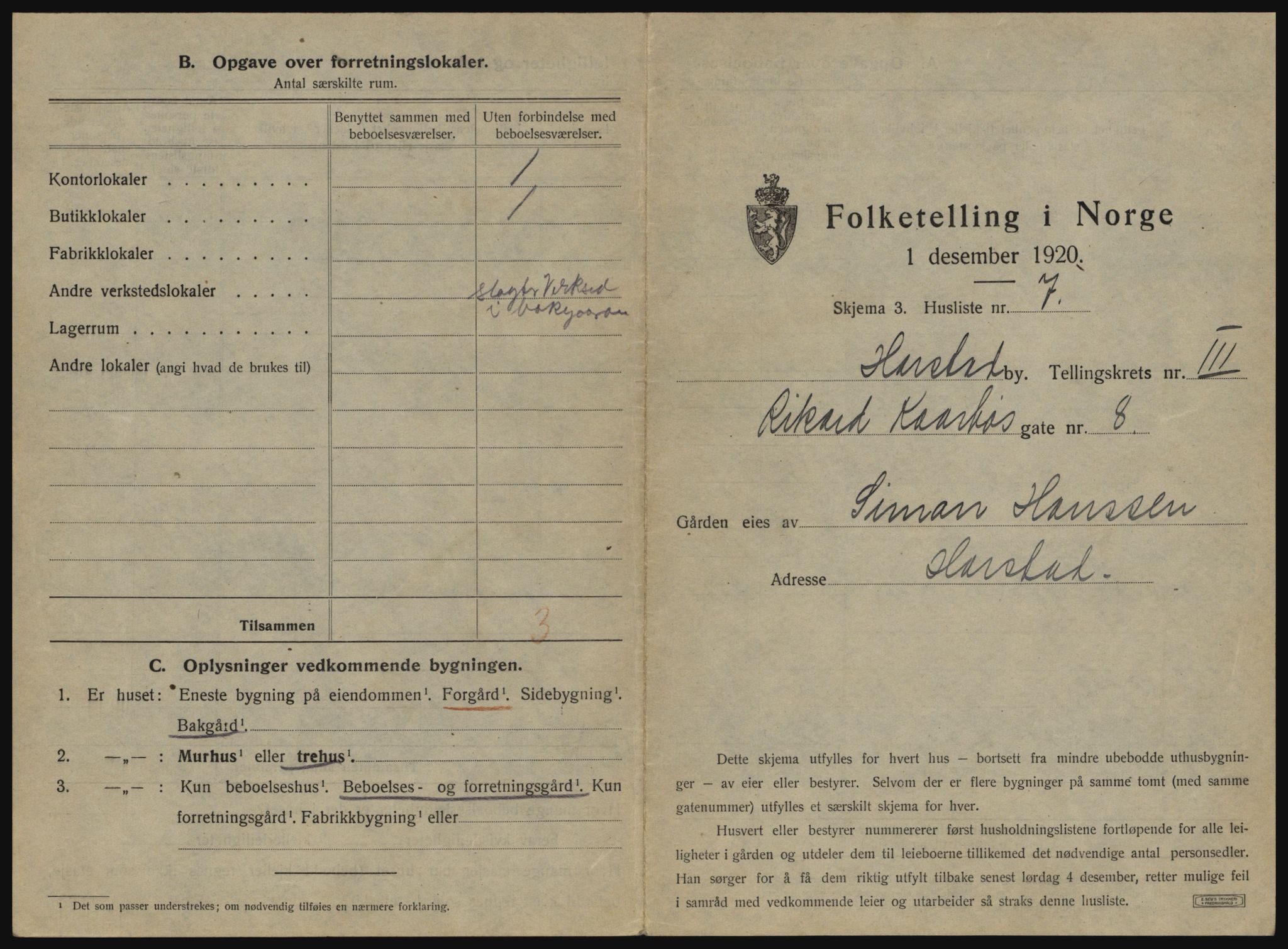 SATØ, 1920 census for Harstad, 1920, p. 255