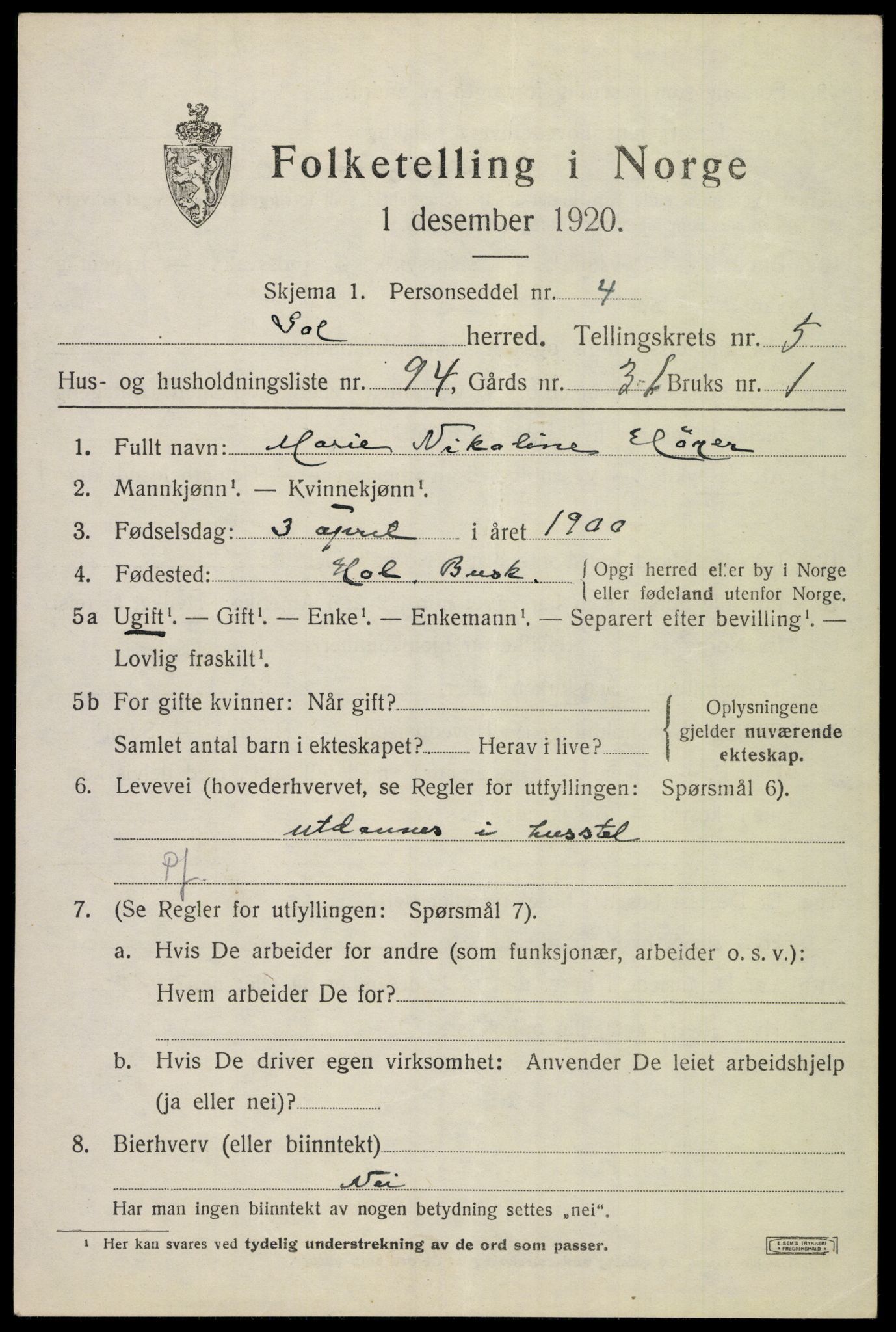 SAKO, 1920 census for Gol, 1920, p. 4570