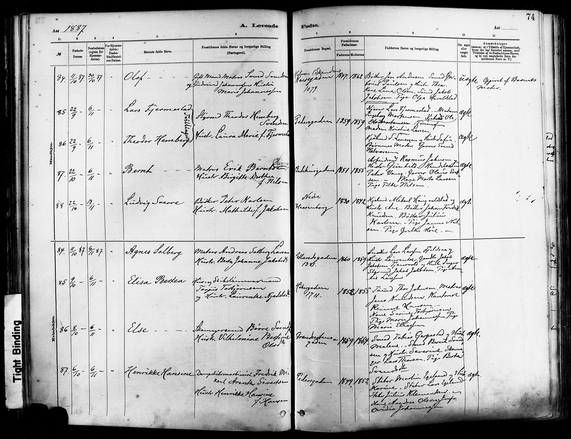 St. Johannes sokneprestkontor, AV/SAST-A-101814/001/30/30BA/L0001: Parish register (official) no. A 1, 1885-1891, p. 74