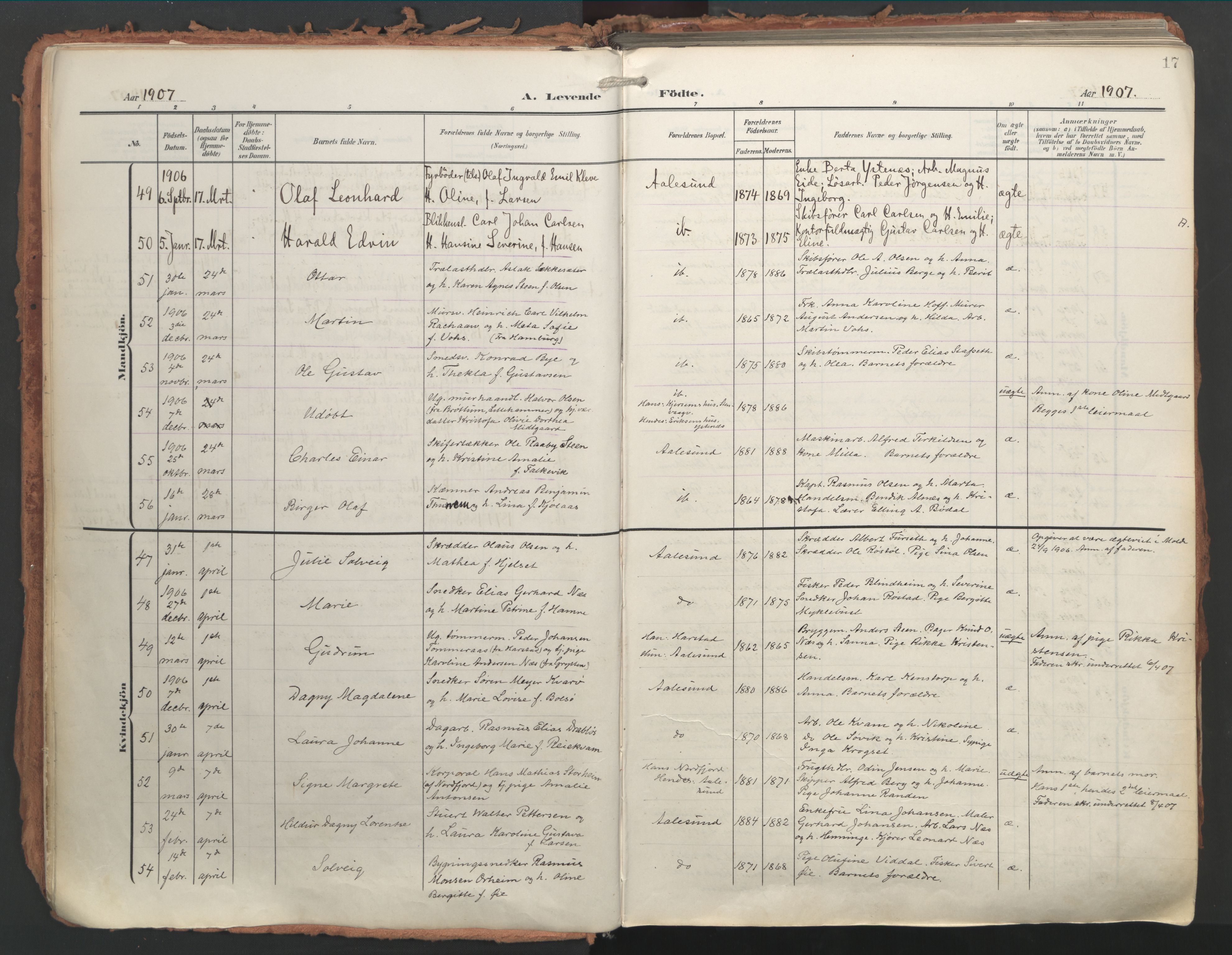 Ministerialprotokoller, klokkerbøker og fødselsregistre - Møre og Romsdal, AV/SAT-A-1454/529/L0460: Parish register (official) no. 529A10, 1906-1917, p. 17