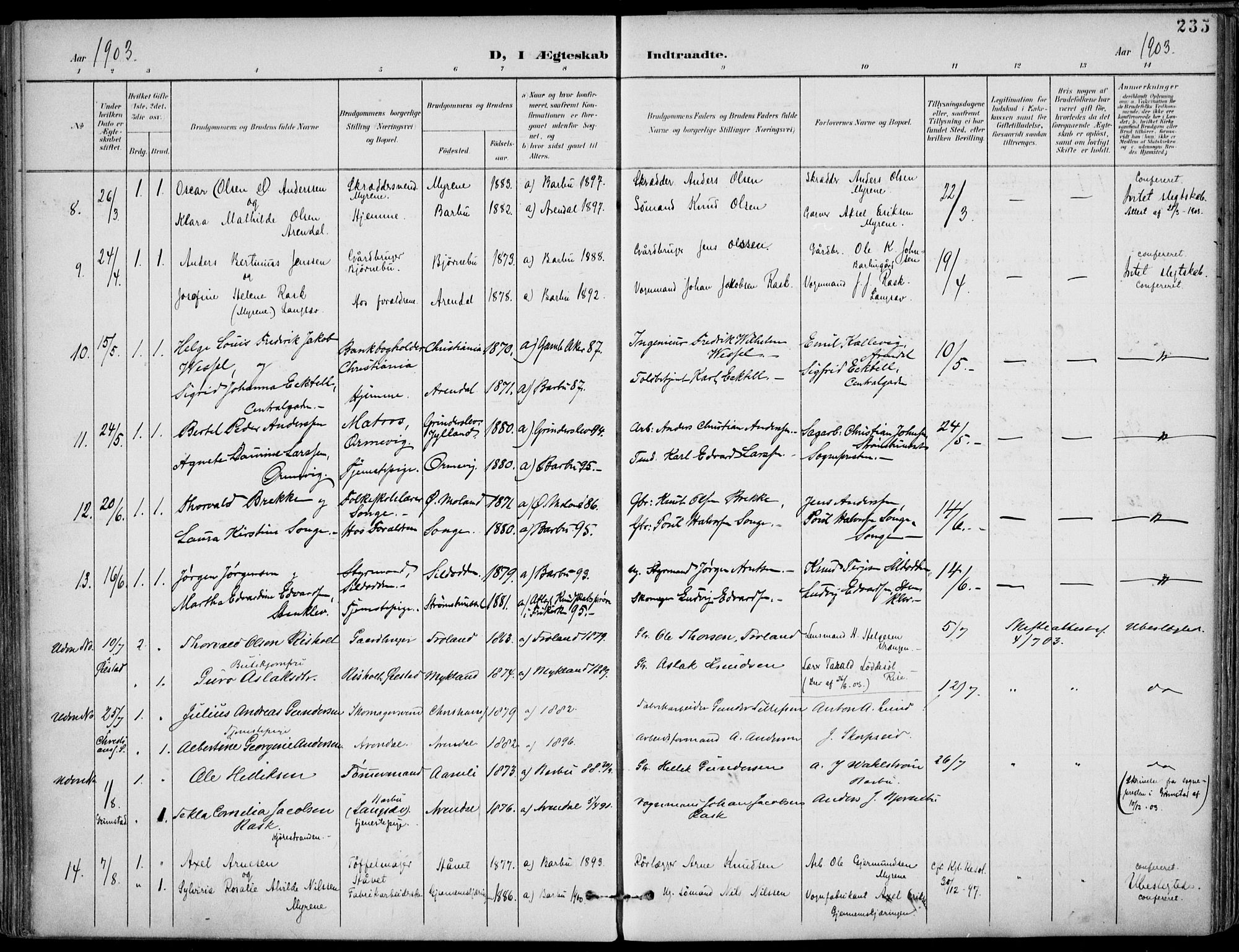 Barbu sokneprestkontor, AV/SAK-1111-0003/F/Fa/L0005: Parish register (official) no. A 5, 1899-1909, p. 235