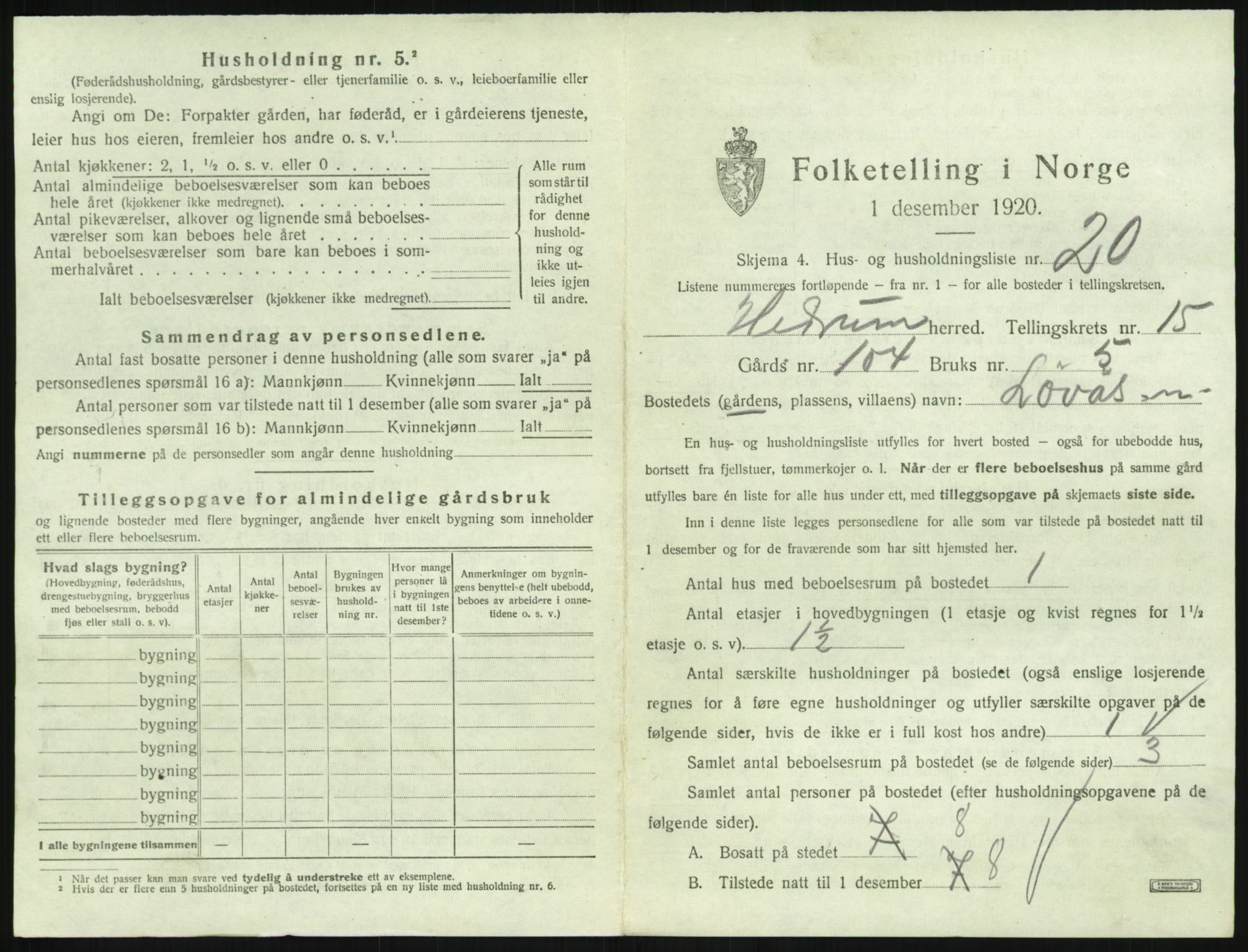 SAKO, 1920 census for Hedrum, 1920, p. 1451