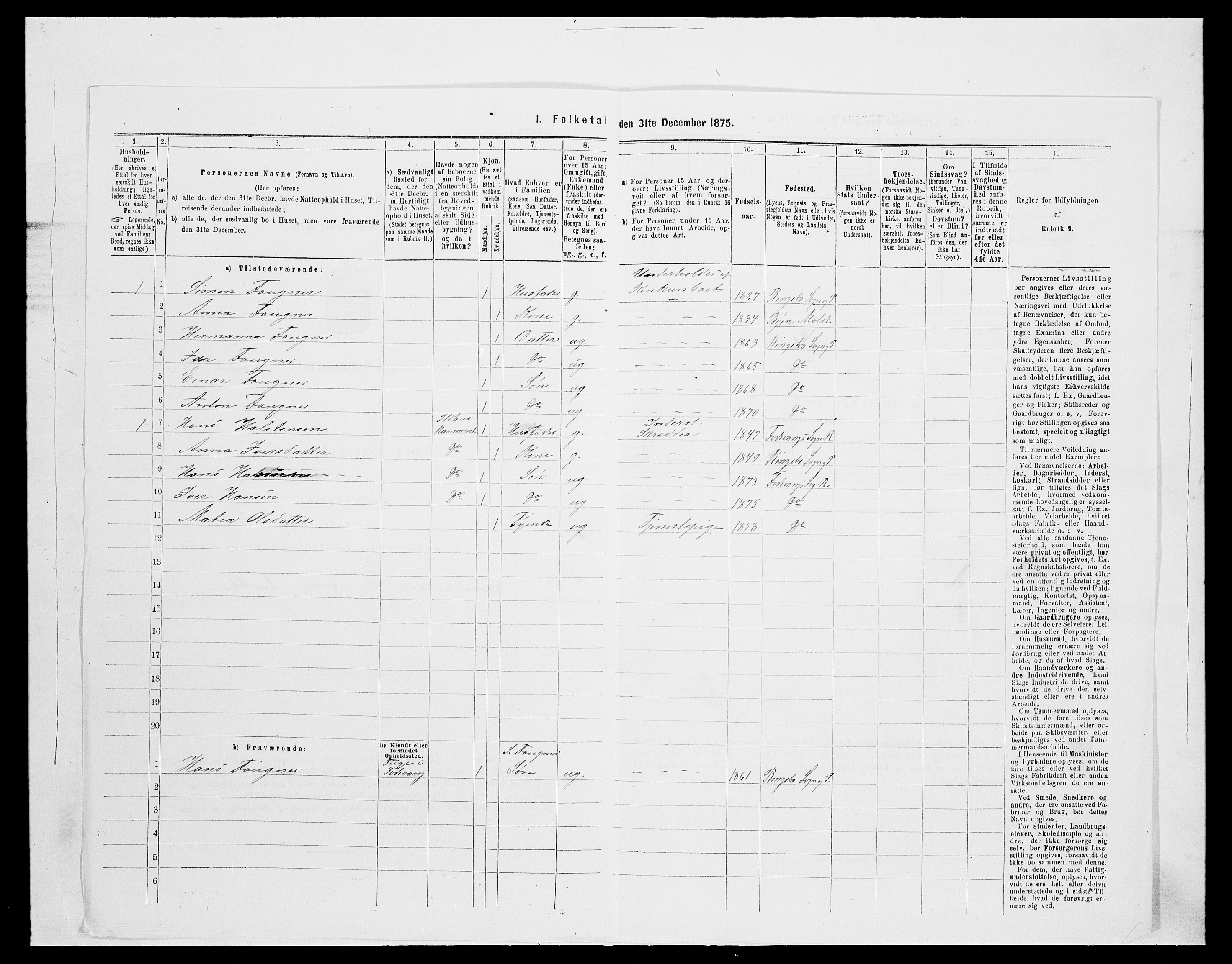 SAH, 1875 census for 0520P Ringebu, 1875, p. 1160