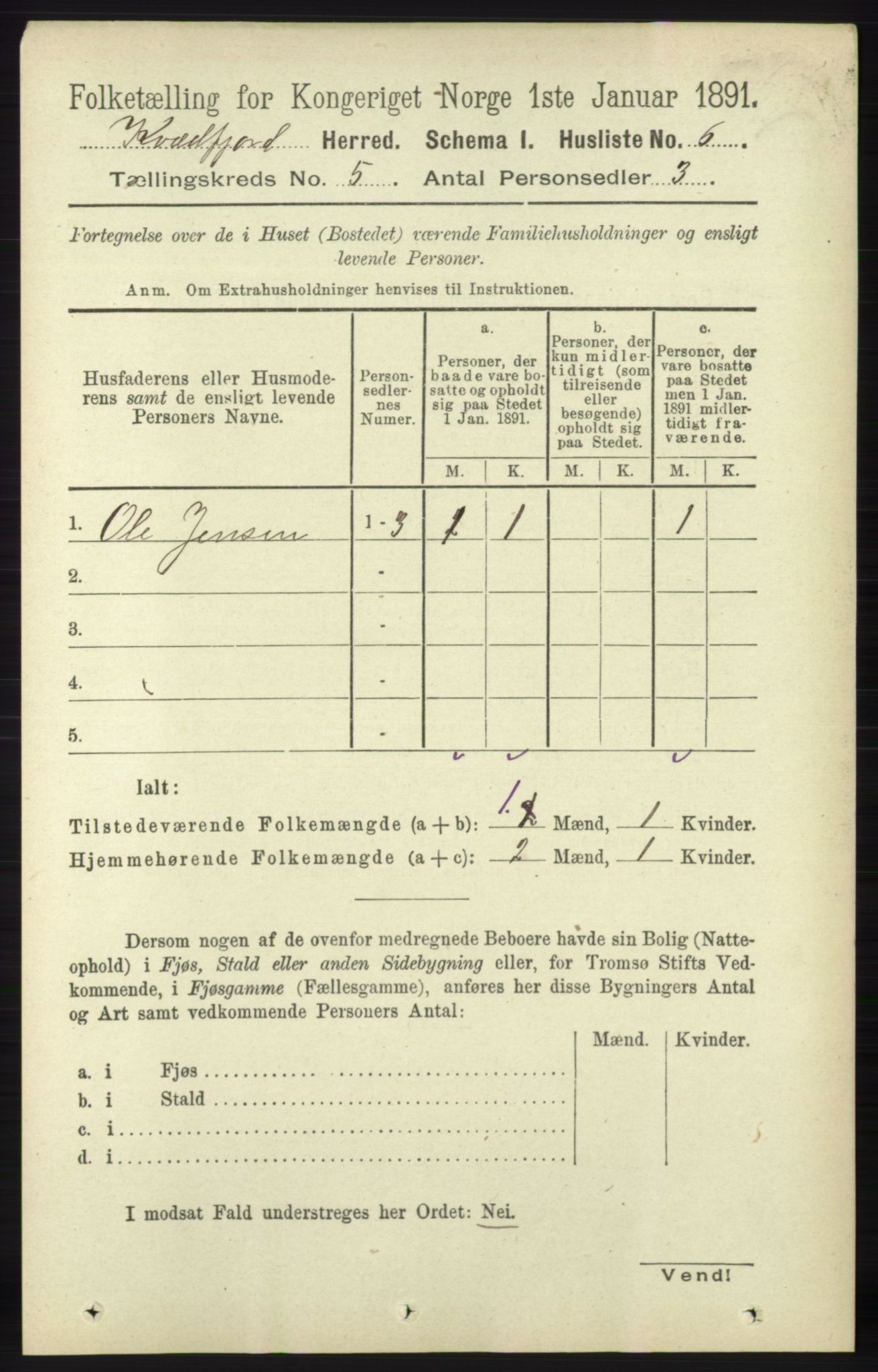 RA, 1891 census for 1911 Kvæfjord, 1891, p. 2770