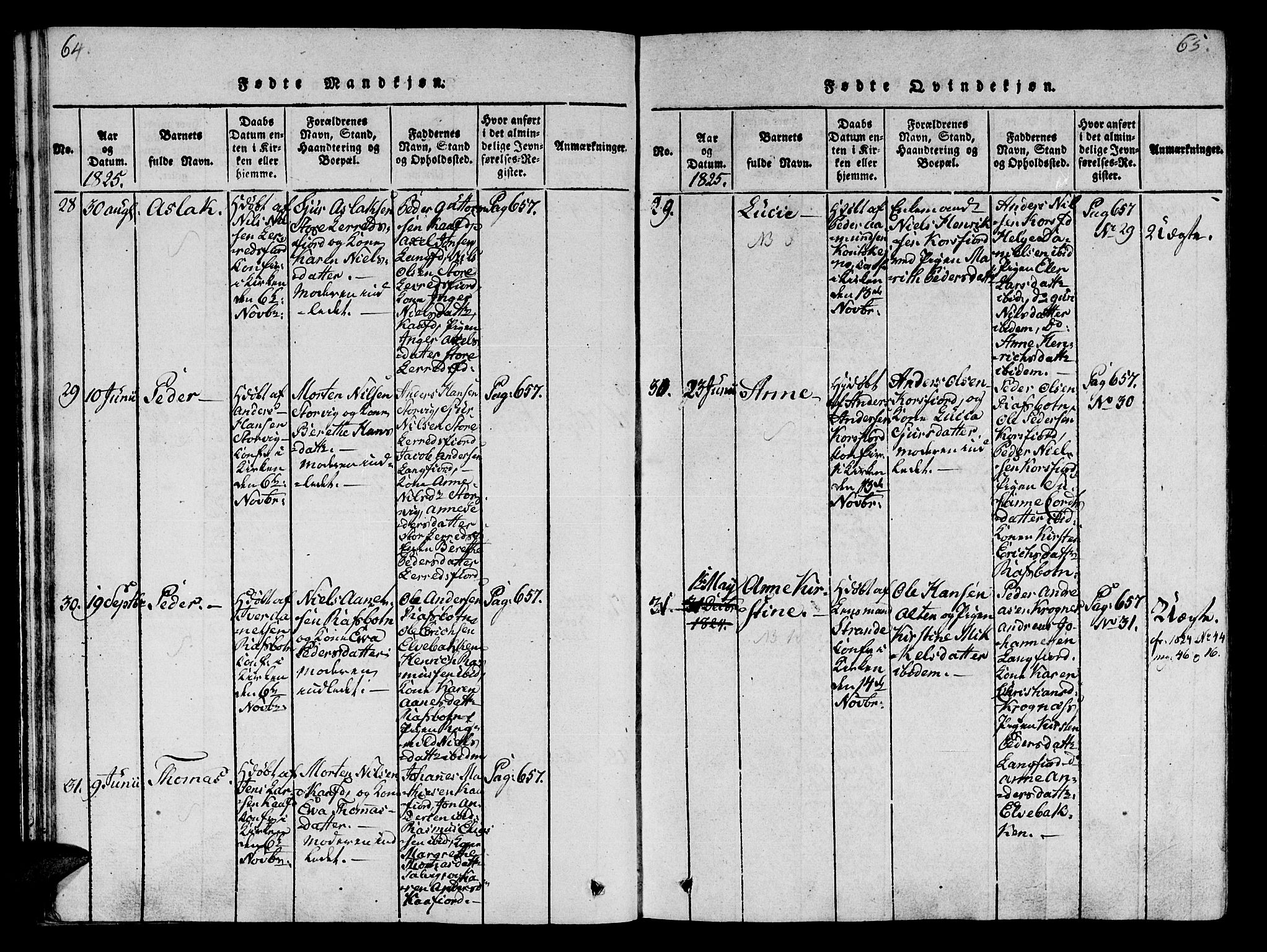 Talvik sokneprestkontor, AV/SATØ-S-1337/H/Ha/L0008kirke: Parish register (official) no. 8, 1821-1837, p. 64-65