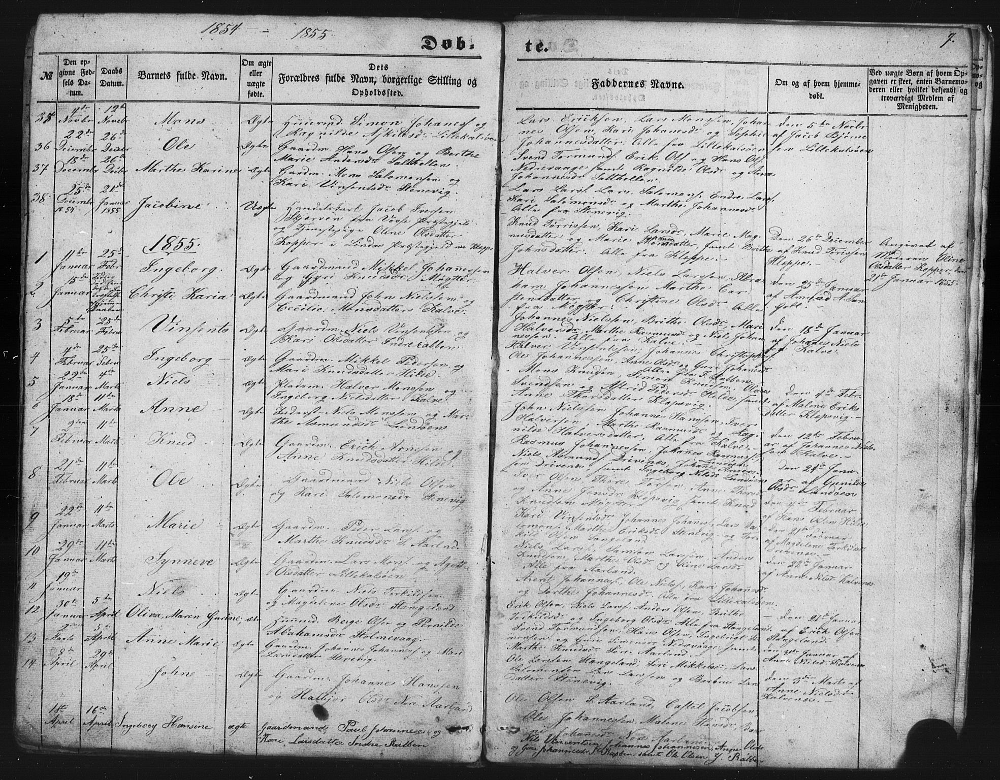 Austevoll Sokneprestembete, SAB/A-74201/H/Hab: Parish register (copy) no. B 1, 1852-1864, p. 7