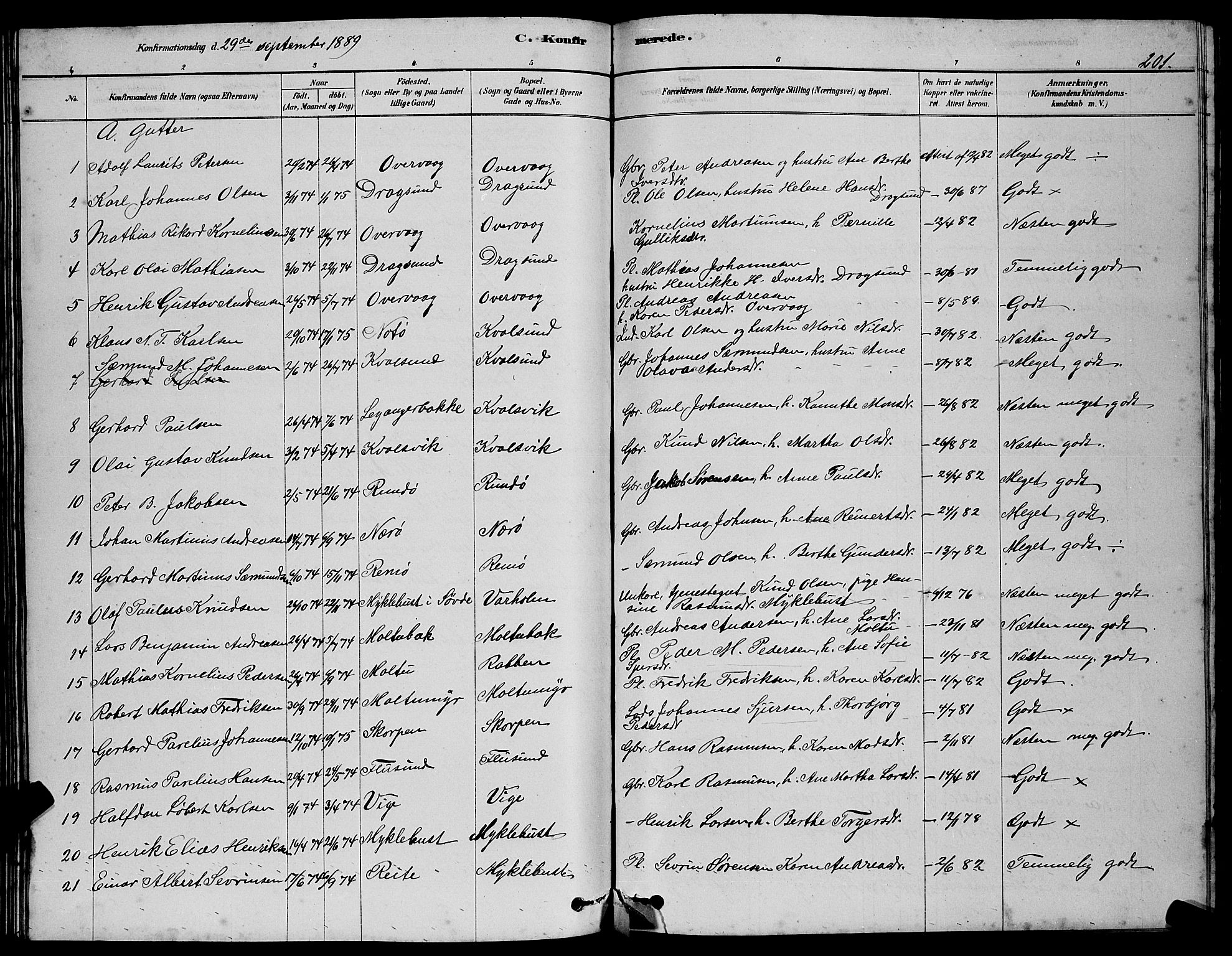 Ministerialprotokoller, klokkerbøker og fødselsregistre - Møre og Romsdal, SAT/A-1454/507/L0081: Parish register (copy) no. 507C04, 1878-1898, p. 201