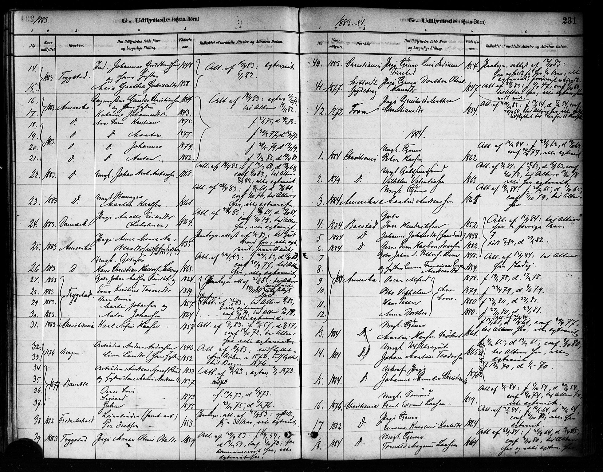 Askim prestekontor Kirkebøker, AV/SAO-A-10900/F/Fa/L0007: Parish register (official) no. 7, 1882-1897, p. 231