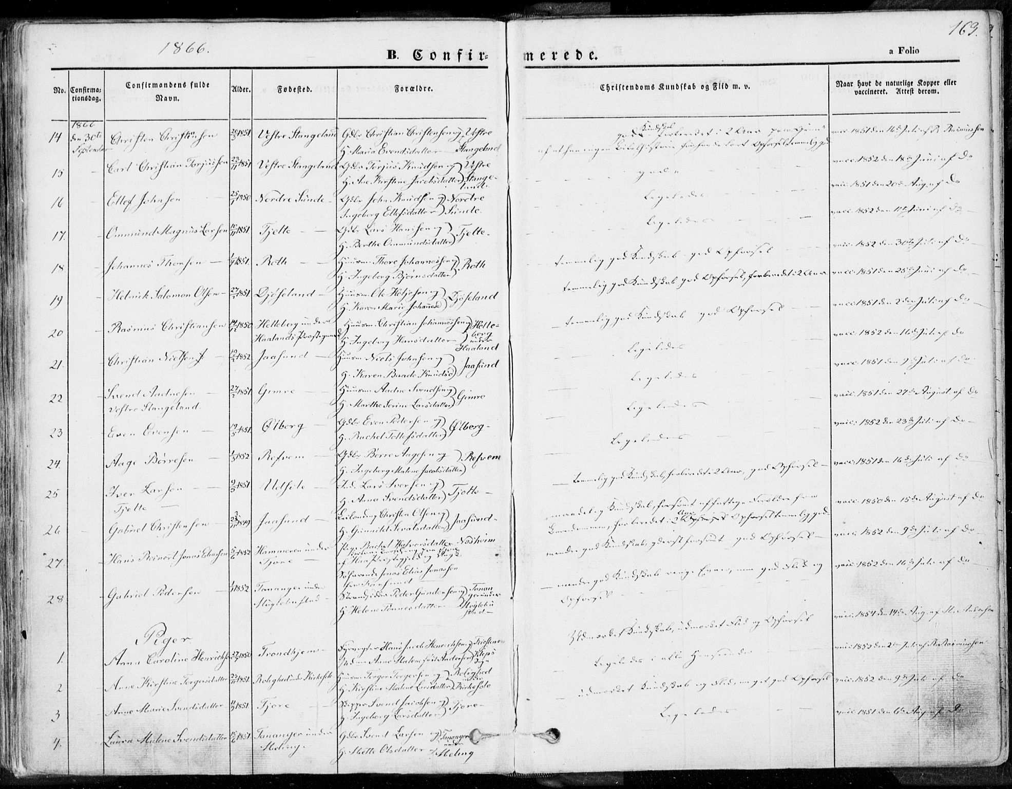 Håland sokneprestkontor, AV/SAST-A-101802/001/30BA/L0007: Parish register (official) no. A 7.1, 1854-1870, p. 163