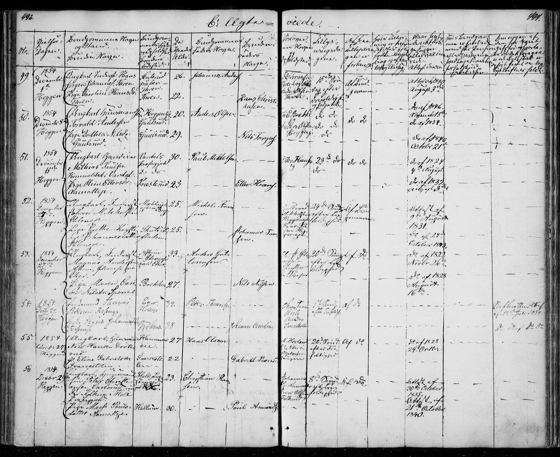 Modum kirkebøker, AV/SAKO-A-234/F/Fa/L0008: Parish register (official) no. 8, 1851-1859, p. 493-494