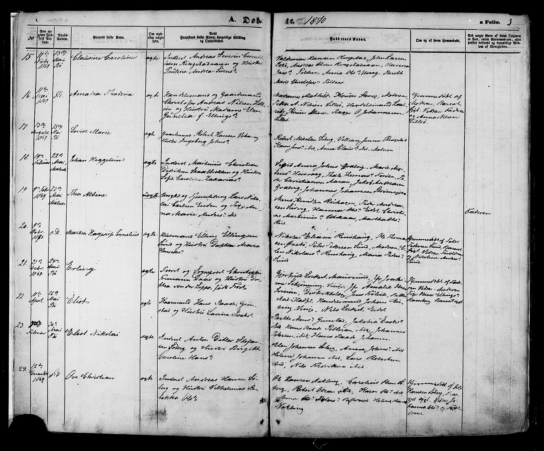 Ministerialprotokoller, klokkerbøker og fødselsregistre - Nordland, AV/SAT-A-1459/891/L1301: Parish register (official) no. 891A06, 1870-1878, p. 3