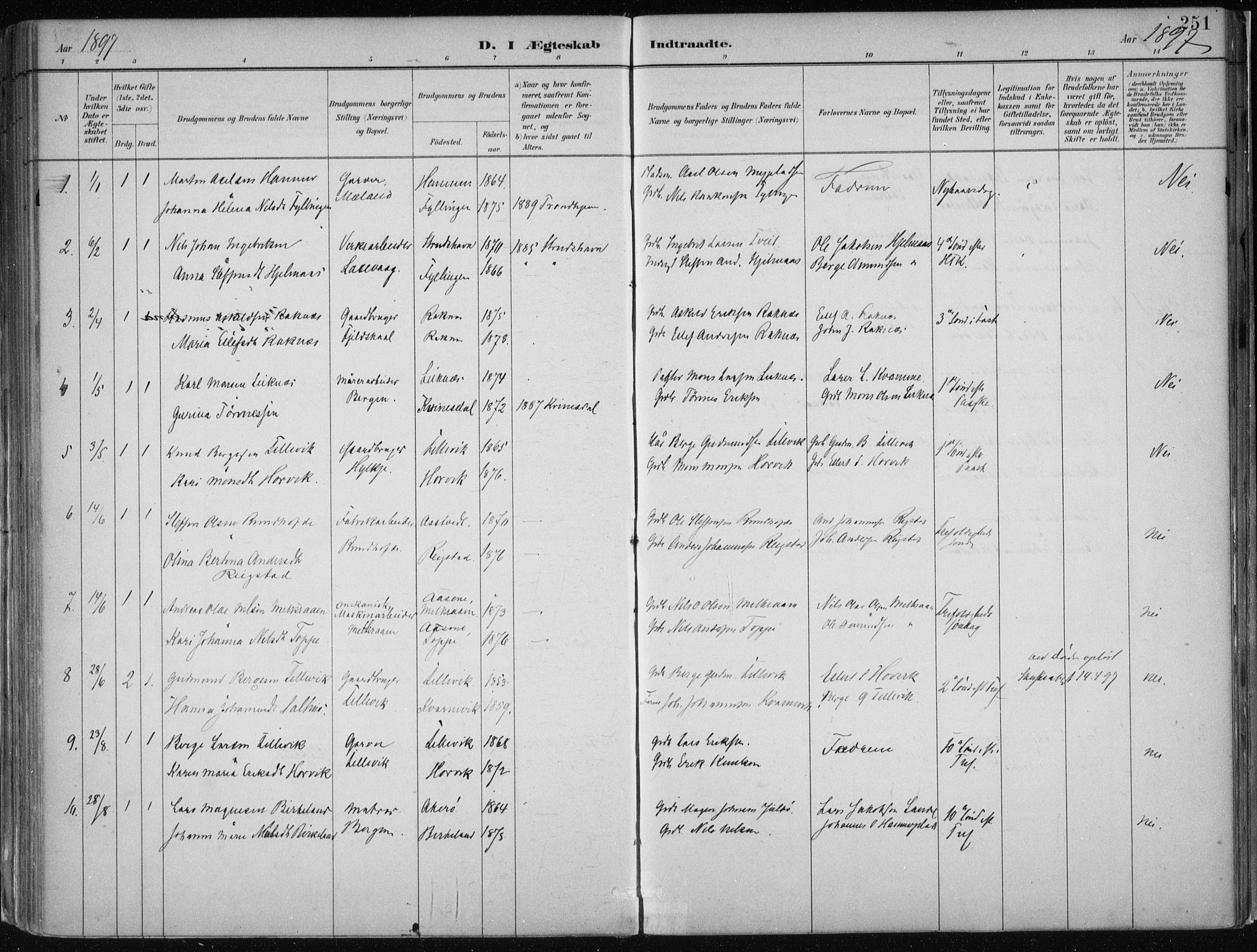 Hamre sokneprestembete, SAB/A-75501/H/Ha/Haa/Haab/L0001: Parish register (official) no. B  1, 1882-1905, p. 251