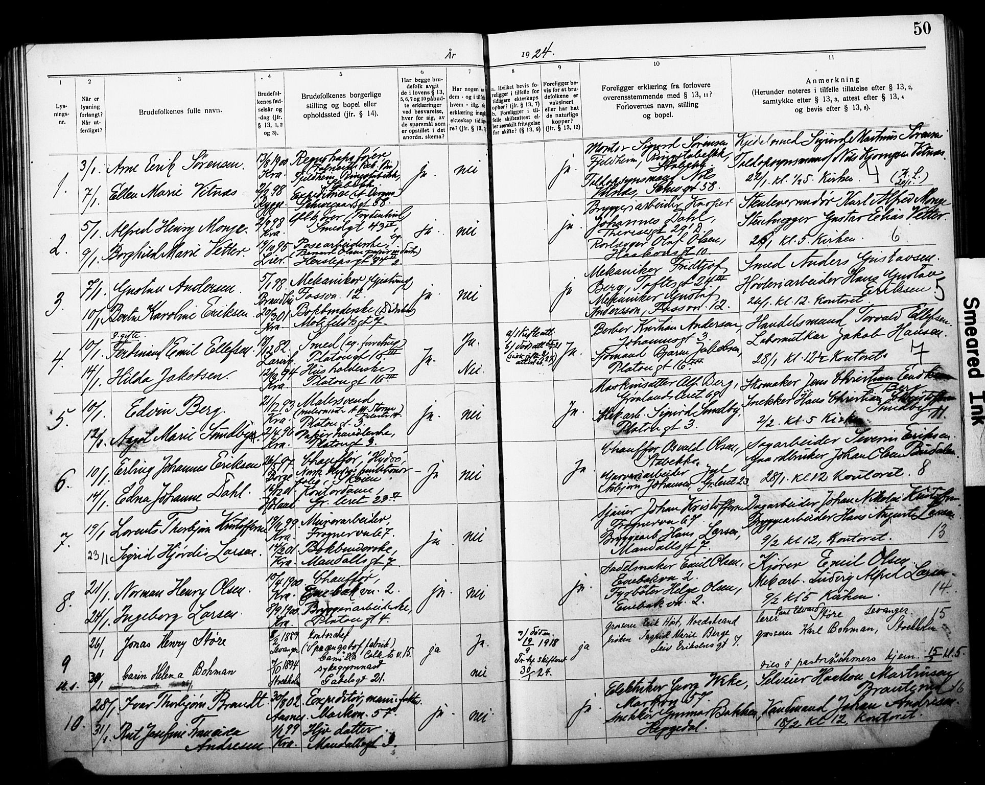 Grønland prestekontor Kirkebøker, AV/SAO-A-10848/H/Ha/L0002: Banns register no. 2, 1919-1929, p. 50