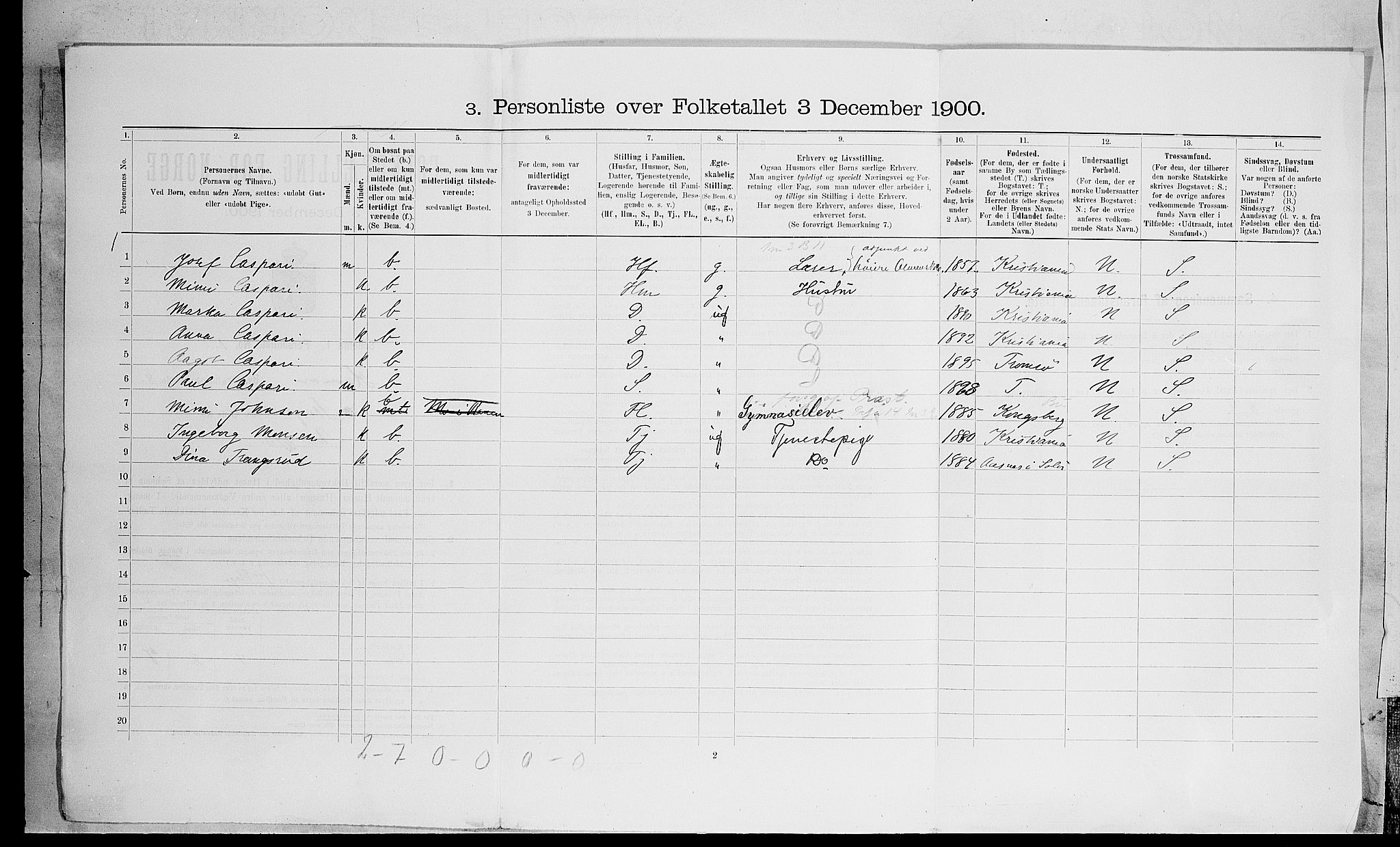 SAH, 1900 census for Hamar, 1900, p. 2523