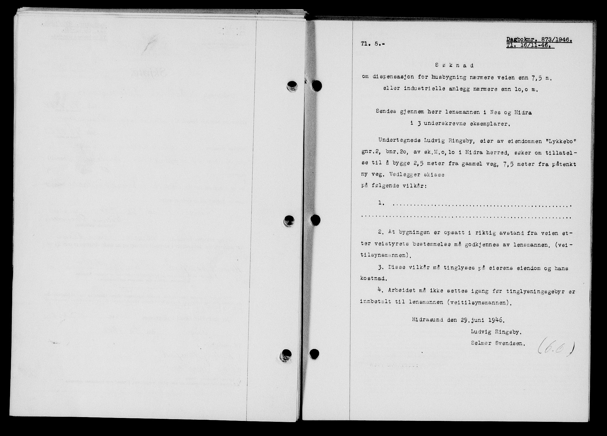 Flekkefjord sorenskriveri, SAK/1221-0001/G/Gb/Gba/L0061: Mortgage book no. A-9, 1946-1947, Diary no: : 873/1946