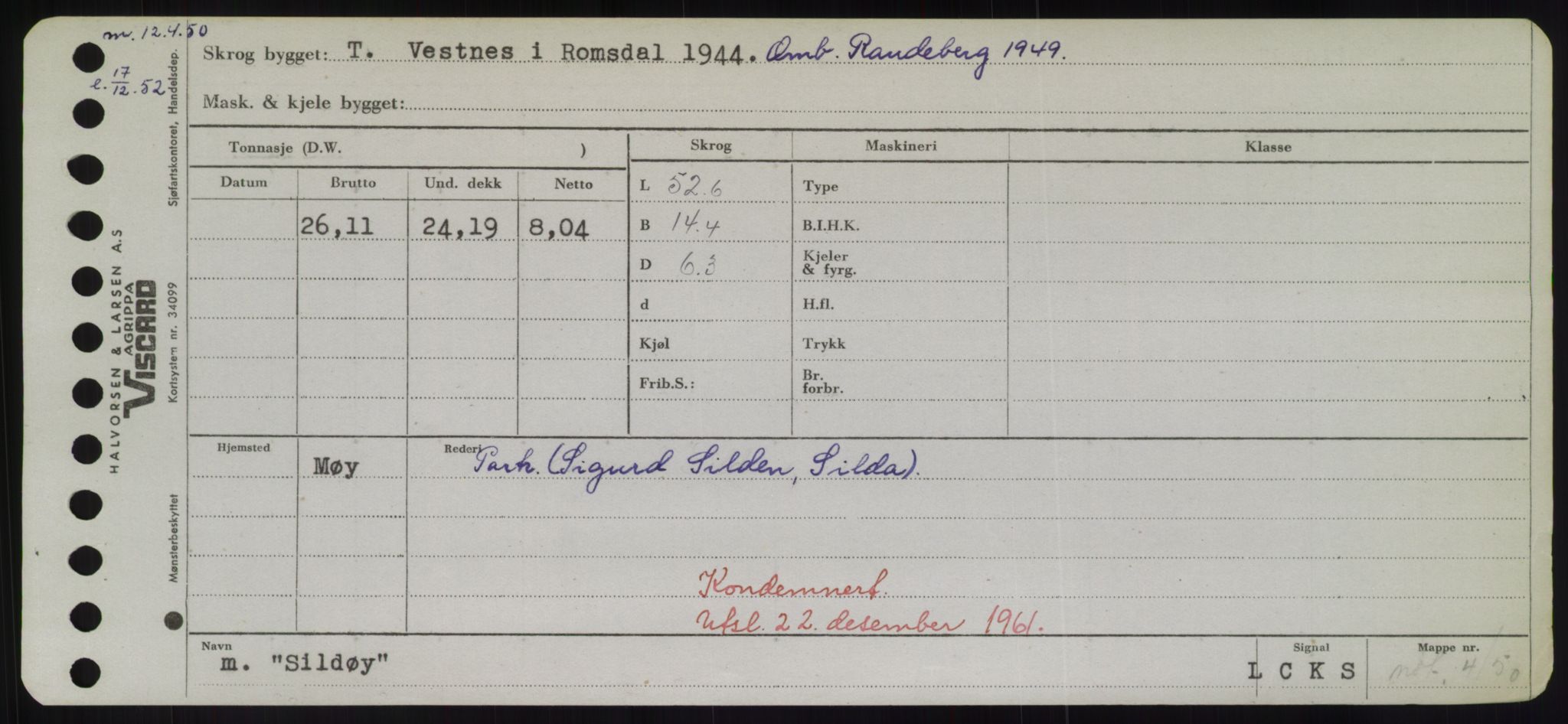 Sjøfartsdirektoratet med forløpere, Skipsmålingen, RA/S-1627/H/Hd/L0033: Fartøy, Sevi-Sjø, p. 133