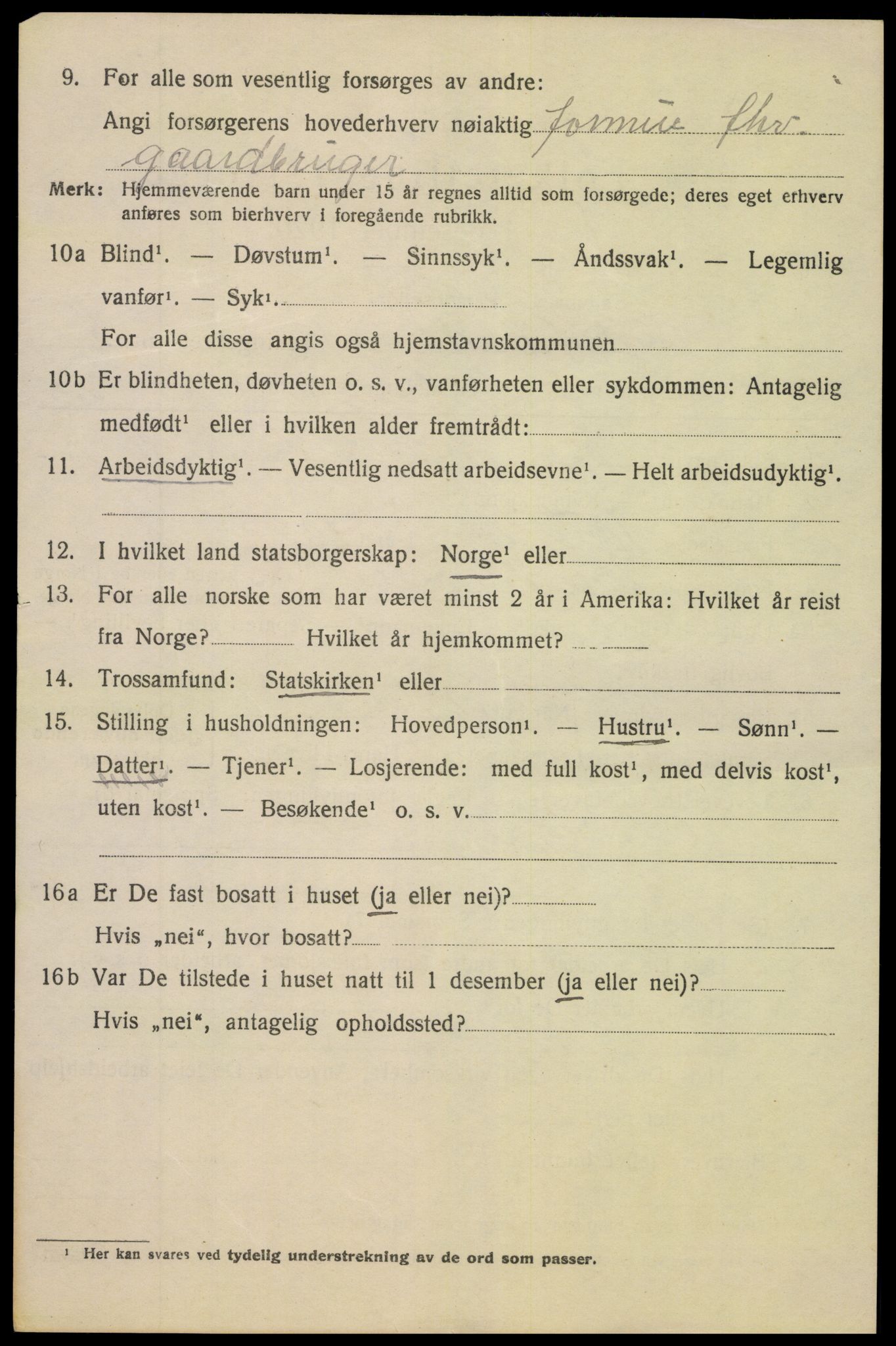 SAK, 1920 census for Tvedestrand, 1920, p. 2516