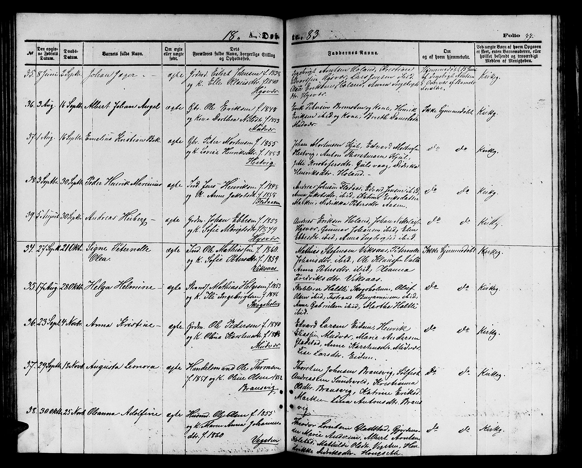 Ministerialprotokoller, klokkerbøker og fødselsregistre - Nordland, AV/SAT-A-1459/816/L0252: Parish register (copy) no. 816C02, 1871-1885, p. 77